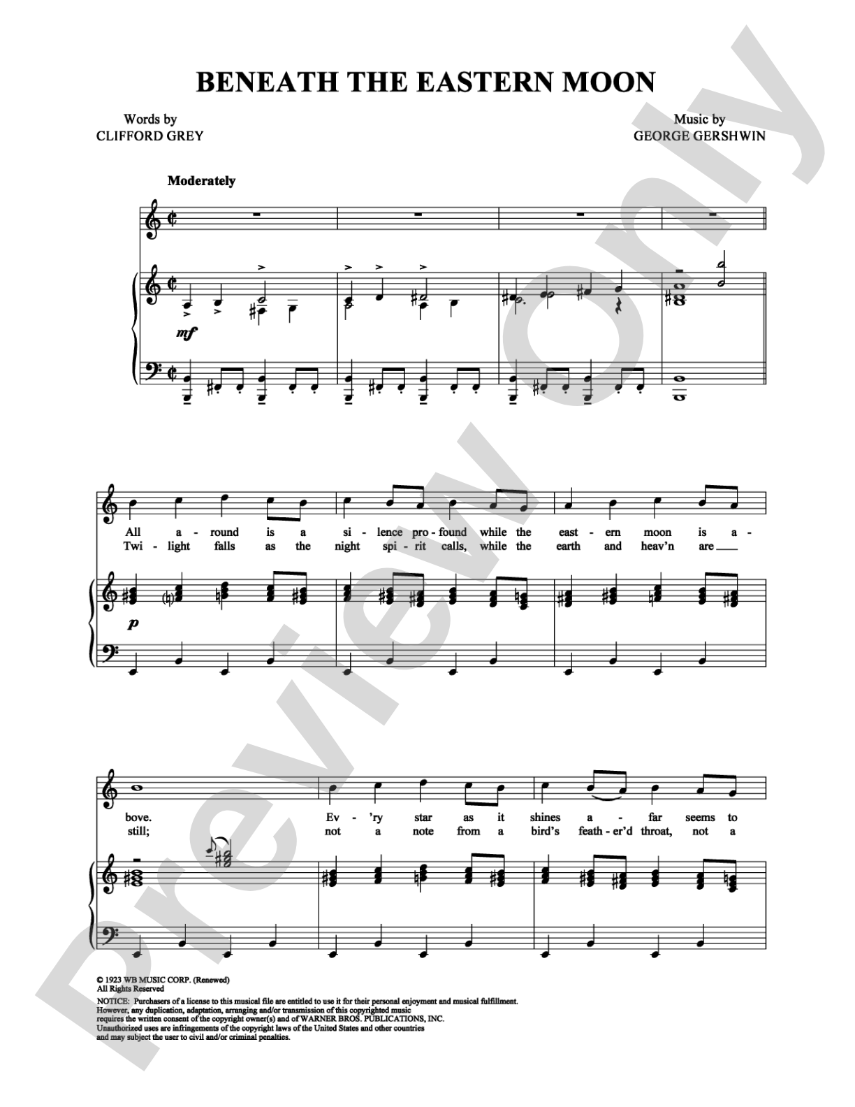 Beneath the Eastern Moon: Piano/Vocal/Chords Digital Sheet Music