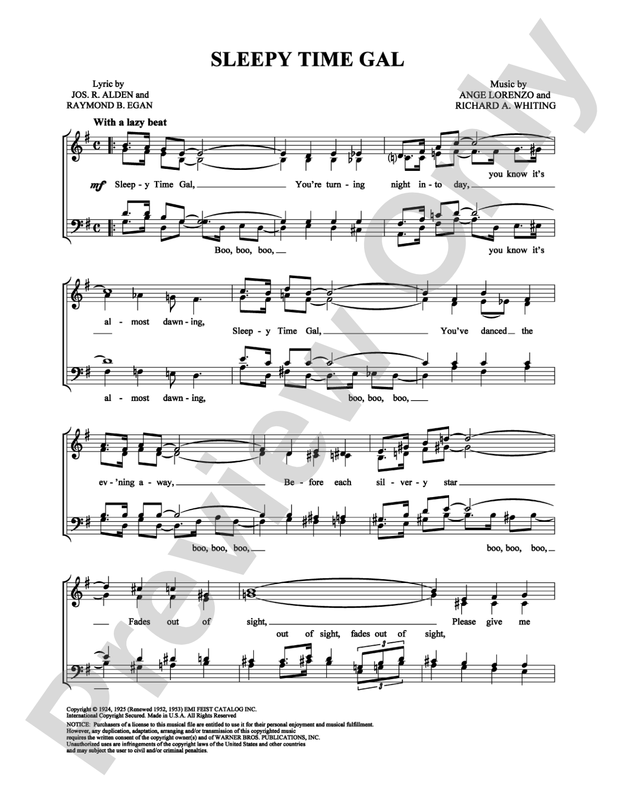 Sleepy Time Gal: Vocal Group Digital Sheet Music