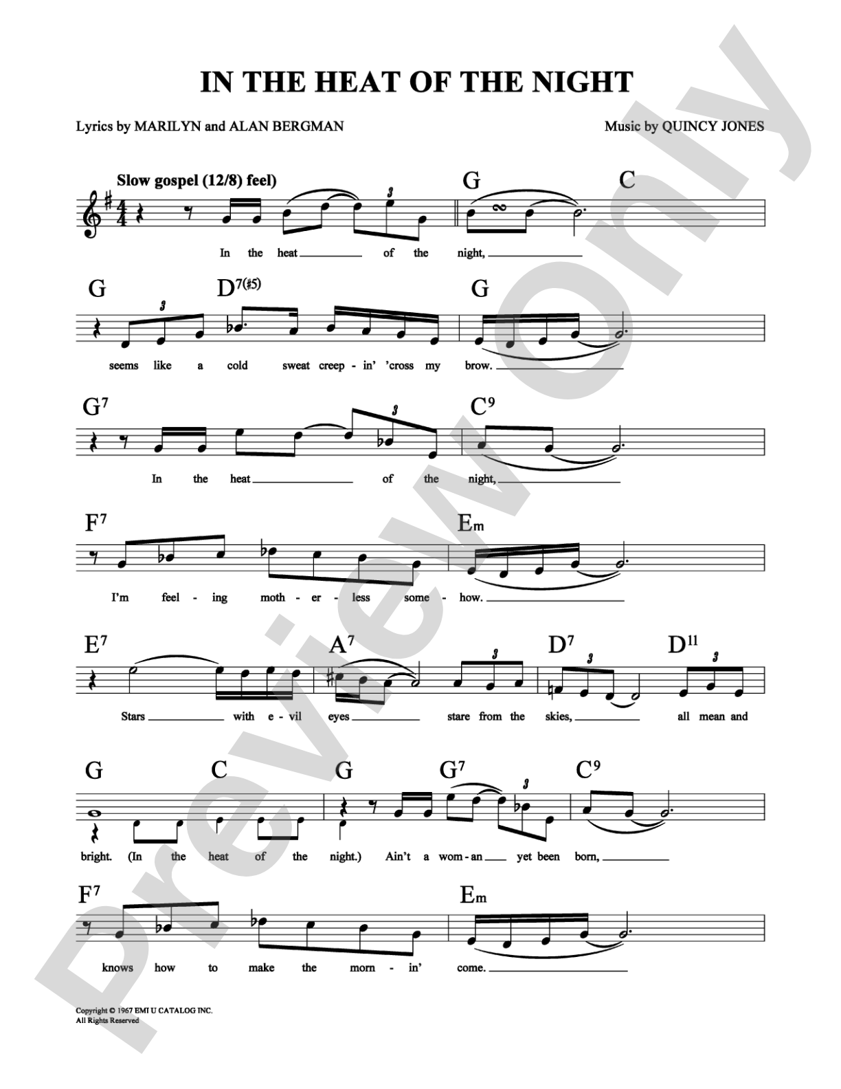 In The Heat Of The Night: Lead Sheet Digital Sheet Music