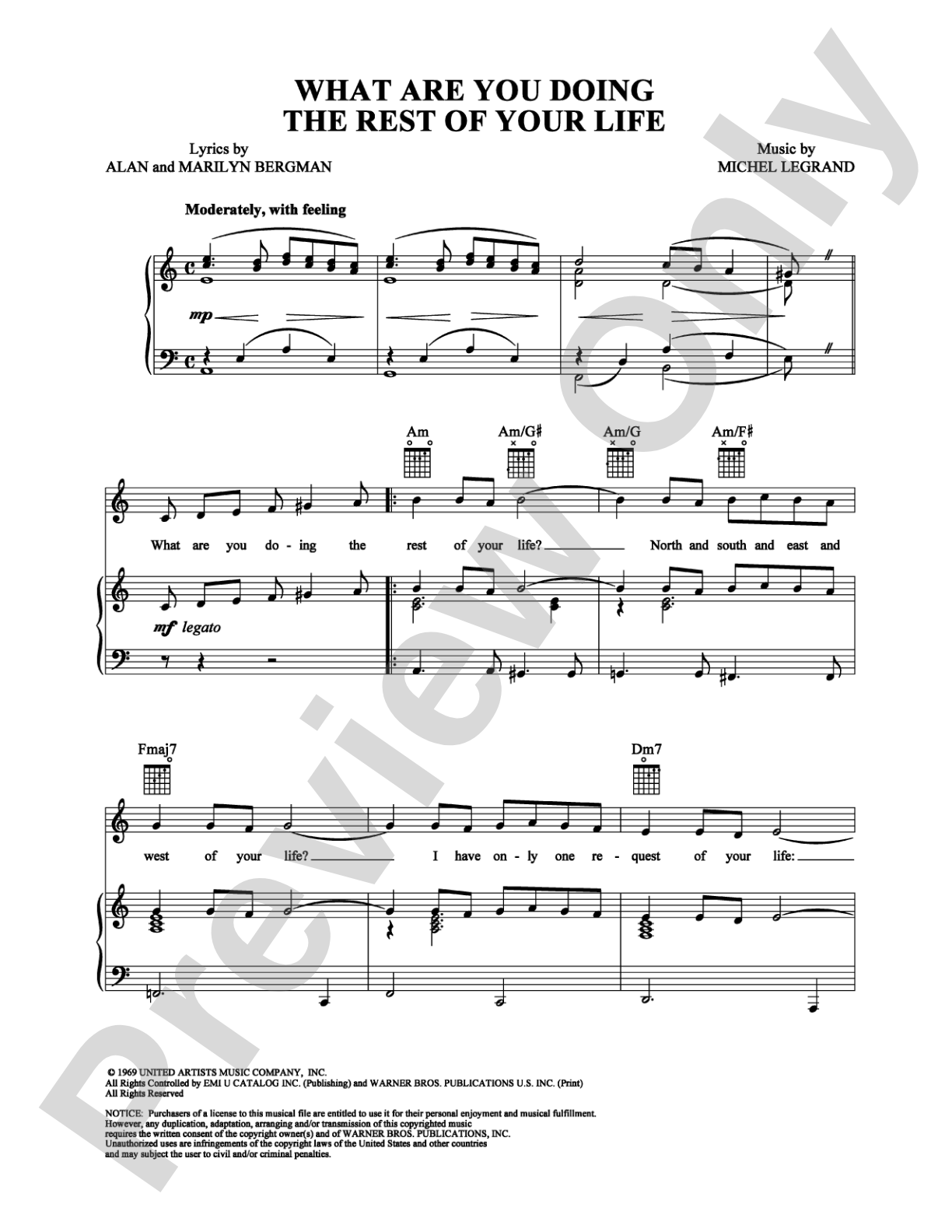 What Are You Doing The Rest Of Your Life?: Piano/Vocal/Chords Digital Sheet Music