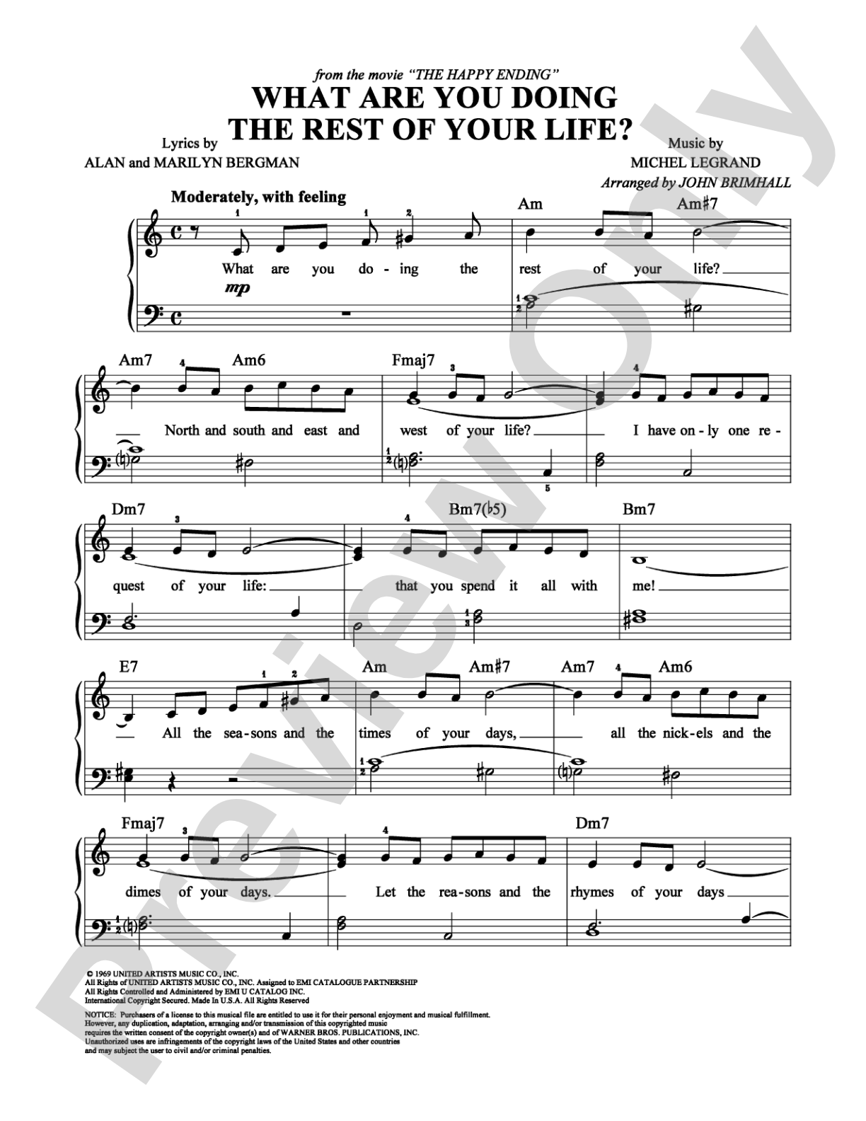 What Are You Doing The Rest Of Your Life?: Easy Piano Digital Sheet Music
