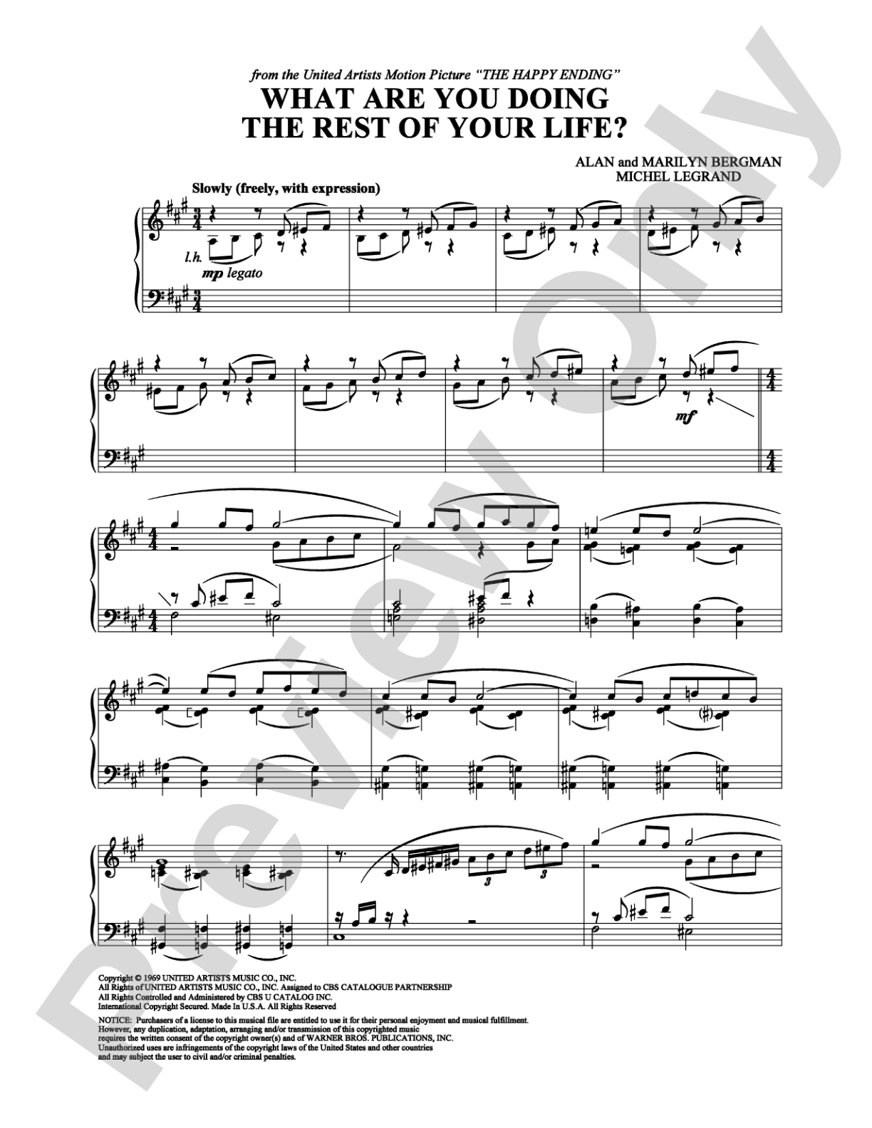 What Are You Doing The Rest Of Your Life: Piano Digital Sheet Music