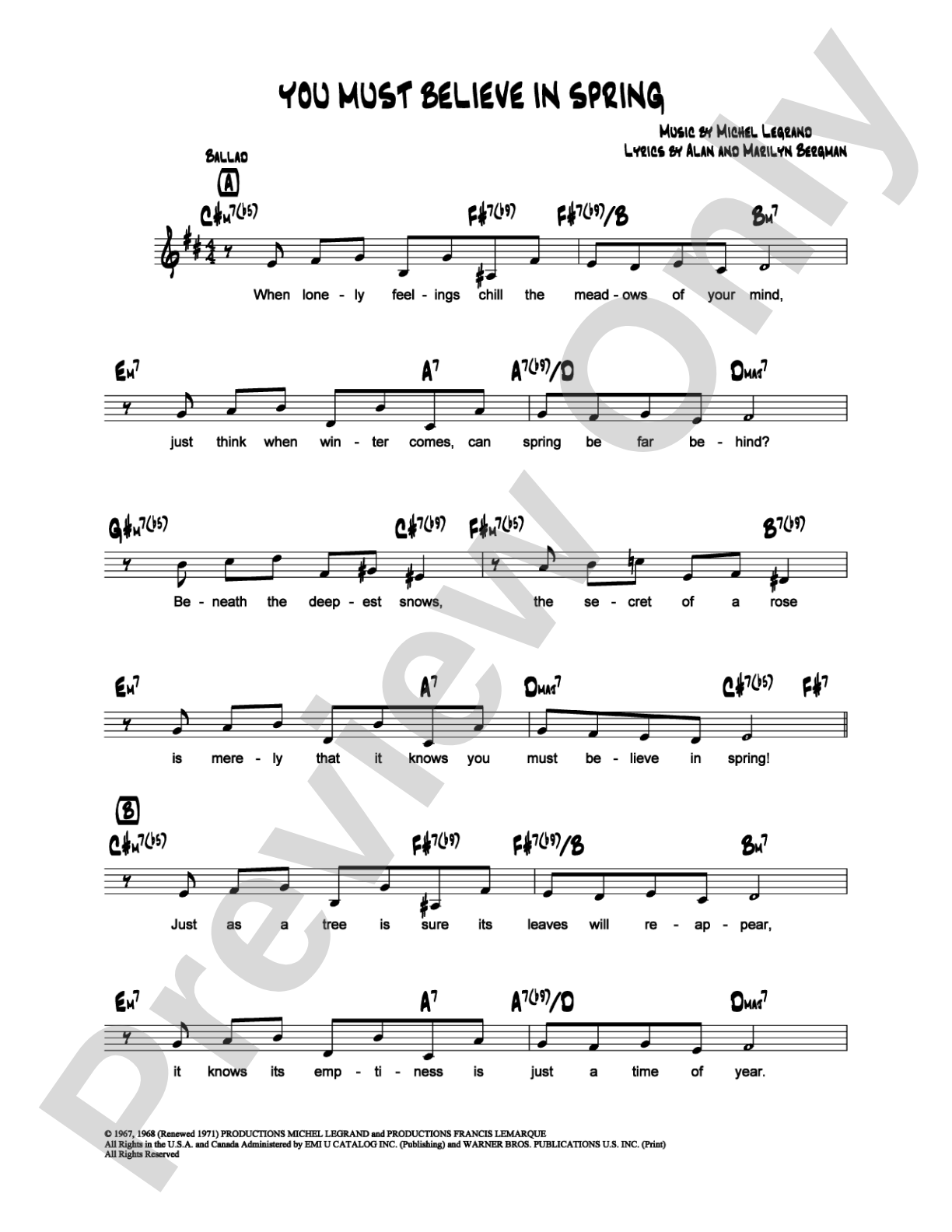 You Must Believe in Spring: Lead Sheet Digital Sheet Music