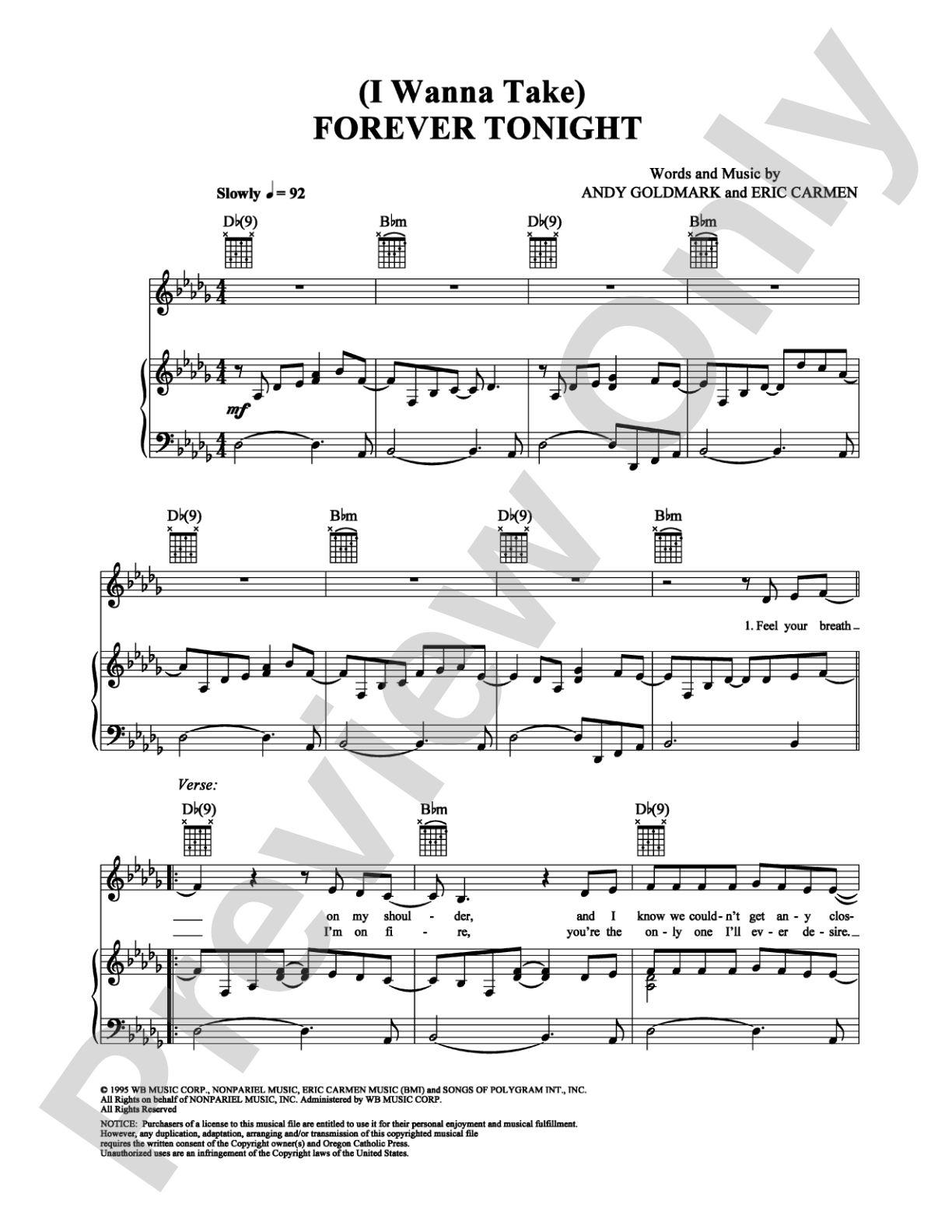 (I Wanna Take) Forever Tonight: Piano/Vocal/Chords Digital Sheet Music