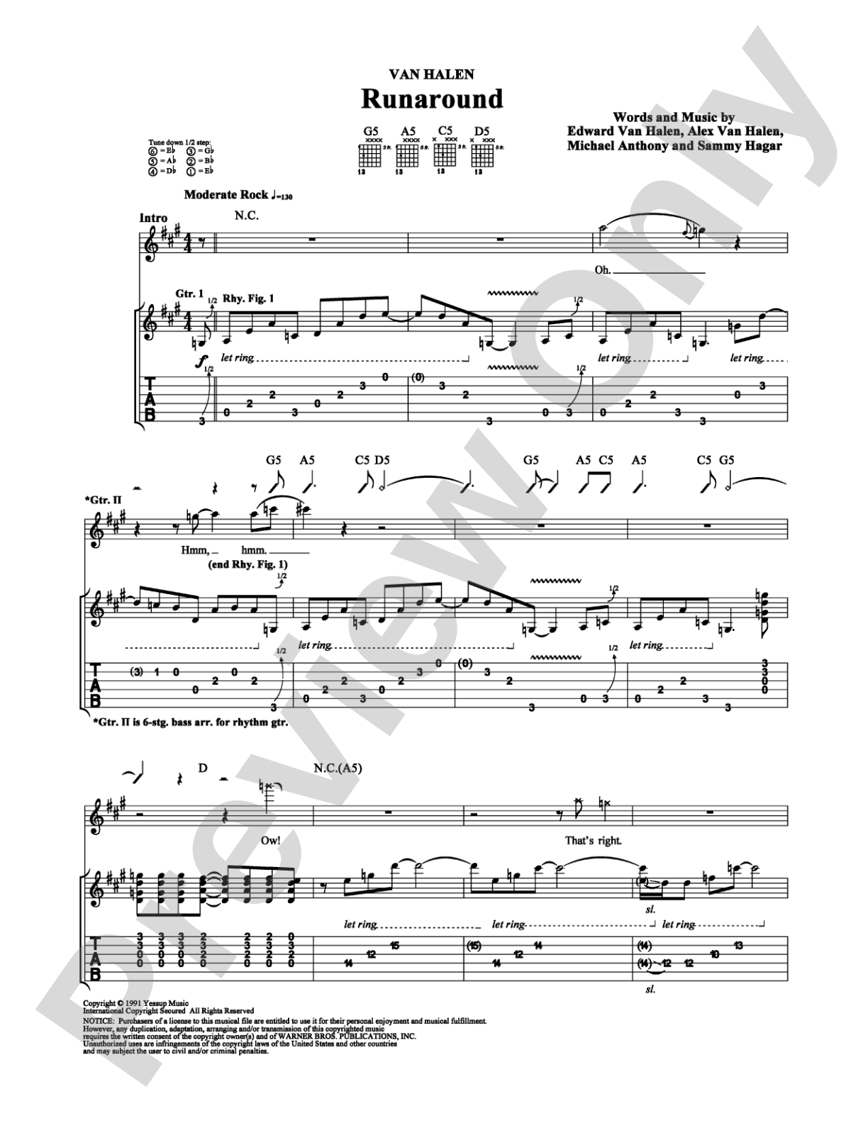 Runaround: Guitar TAB Digital Sheet Music