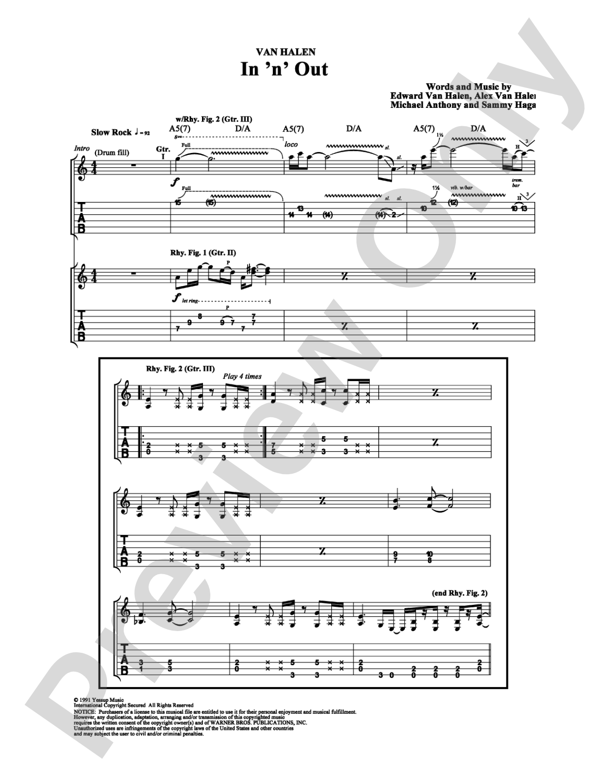 In 'n' Out: Guitar TAB Digital Sheet Music