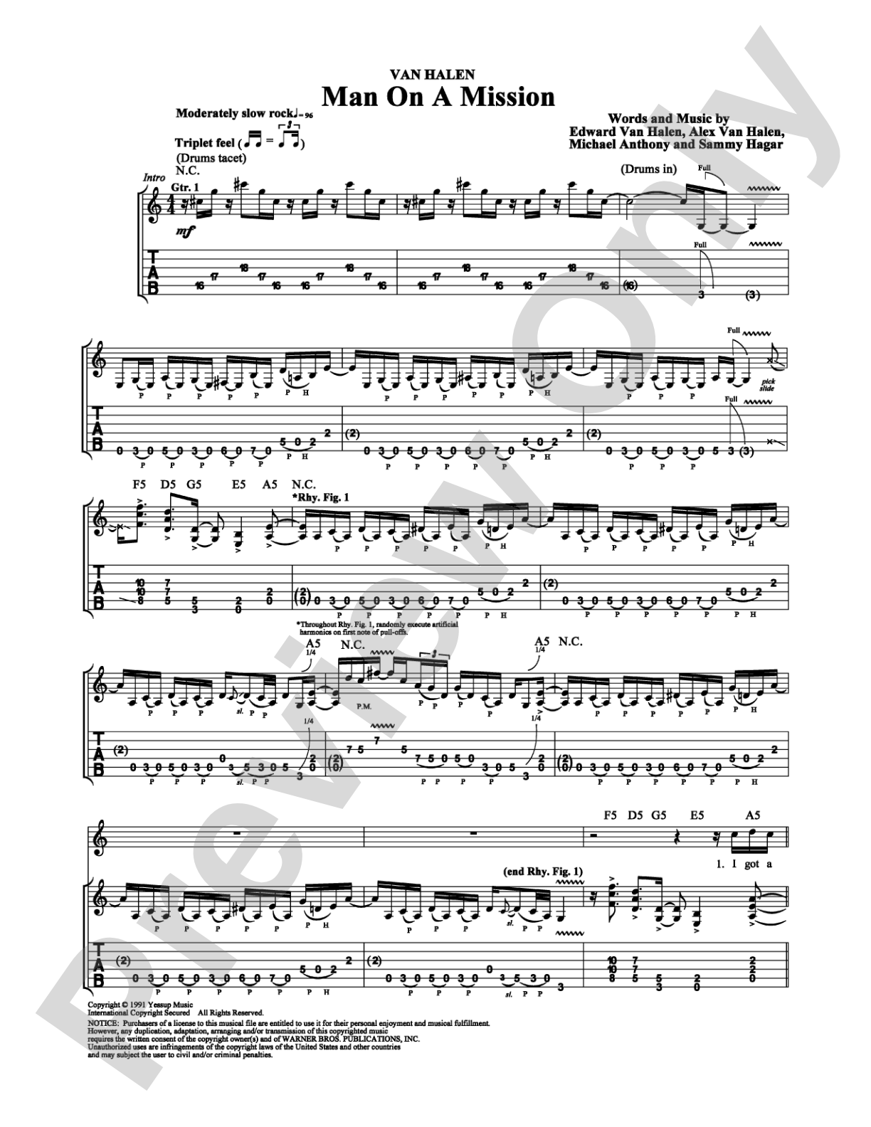 Man On A Mission: Guitar TAB Digital Sheet Music