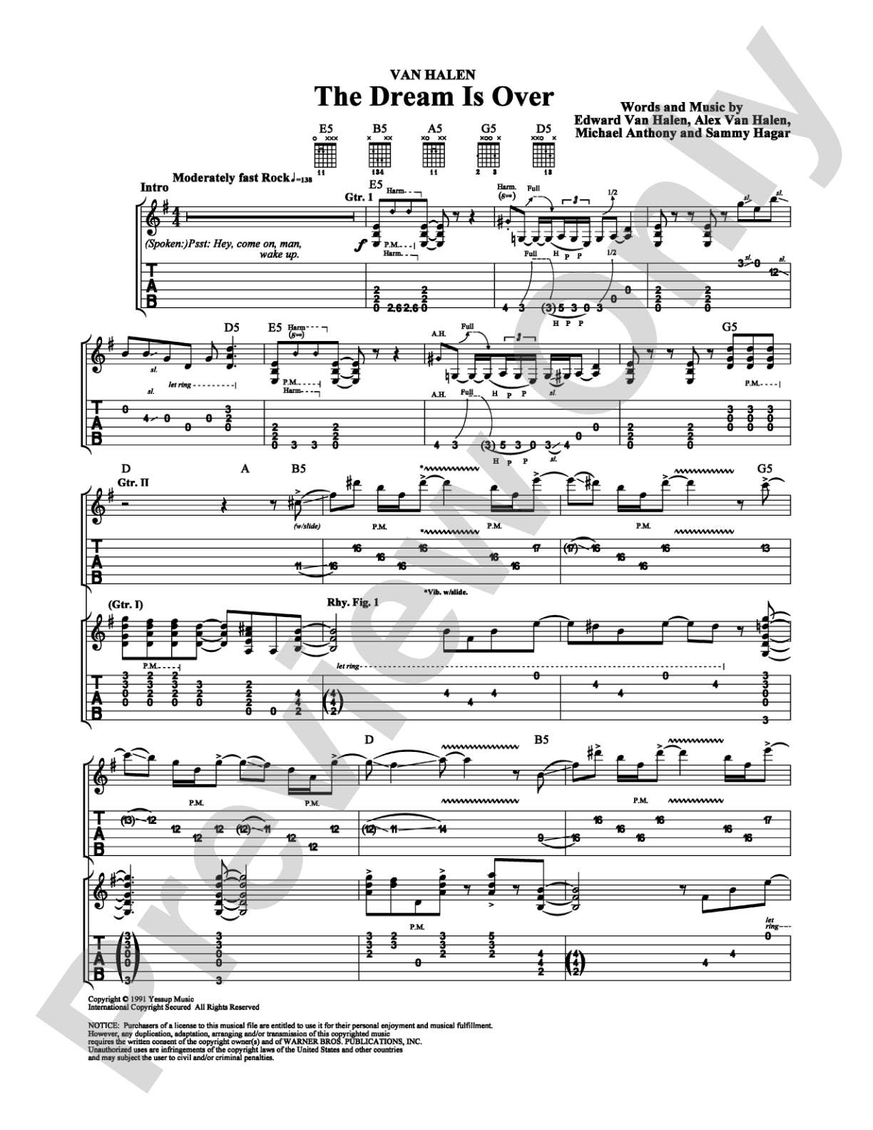 The Dream Is Over: Guitar TAB Digital Sheet Music