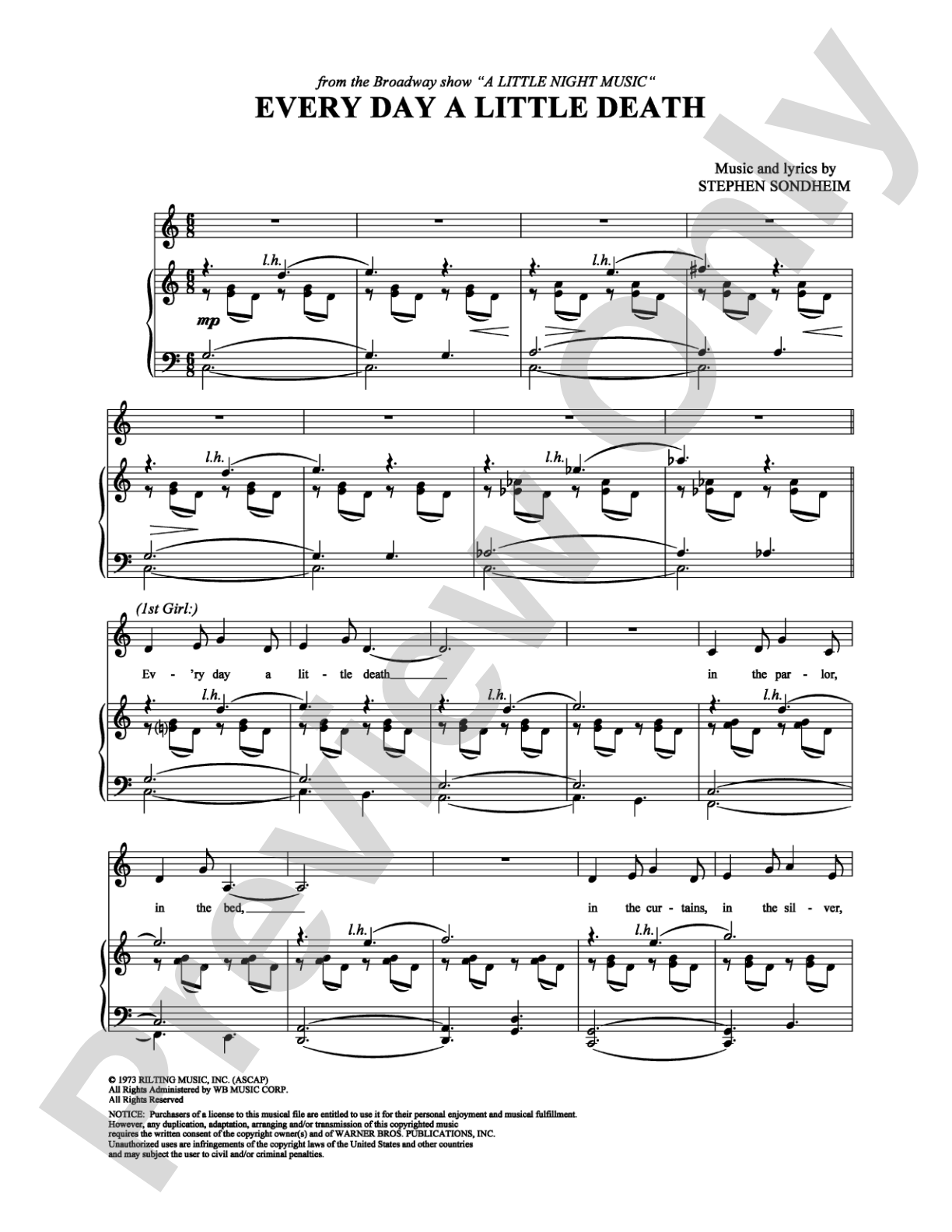 Every Day a Little Death: Piano/Vocal/Chords Digital Sheet Music