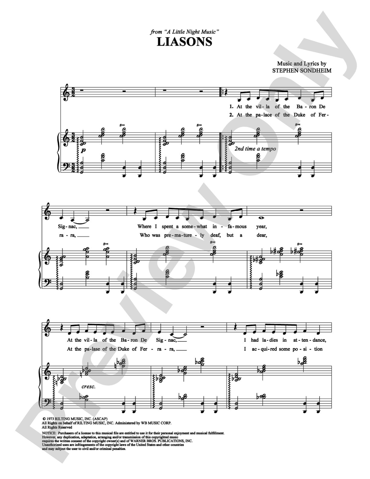 Liaisons: Piano/Vocal/Chords Digital Sheet Music