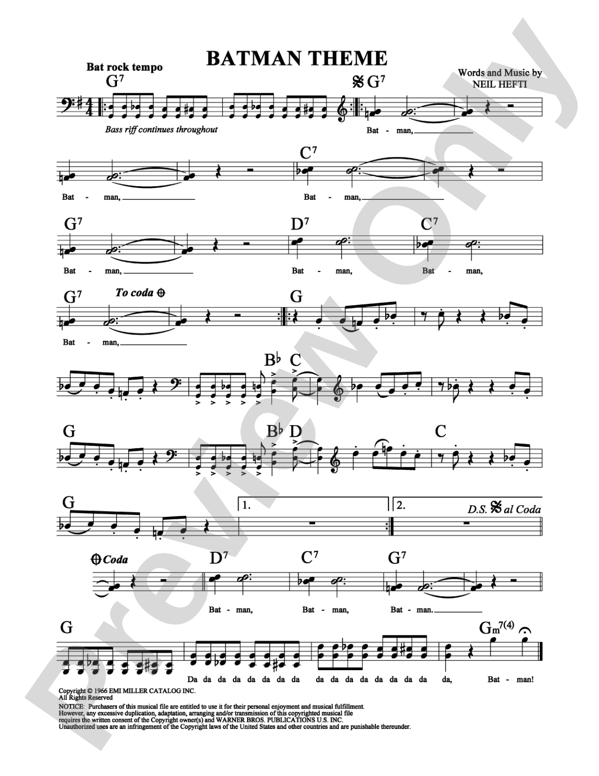 Batman Theme: Lead Sheet Digital Sheet Music