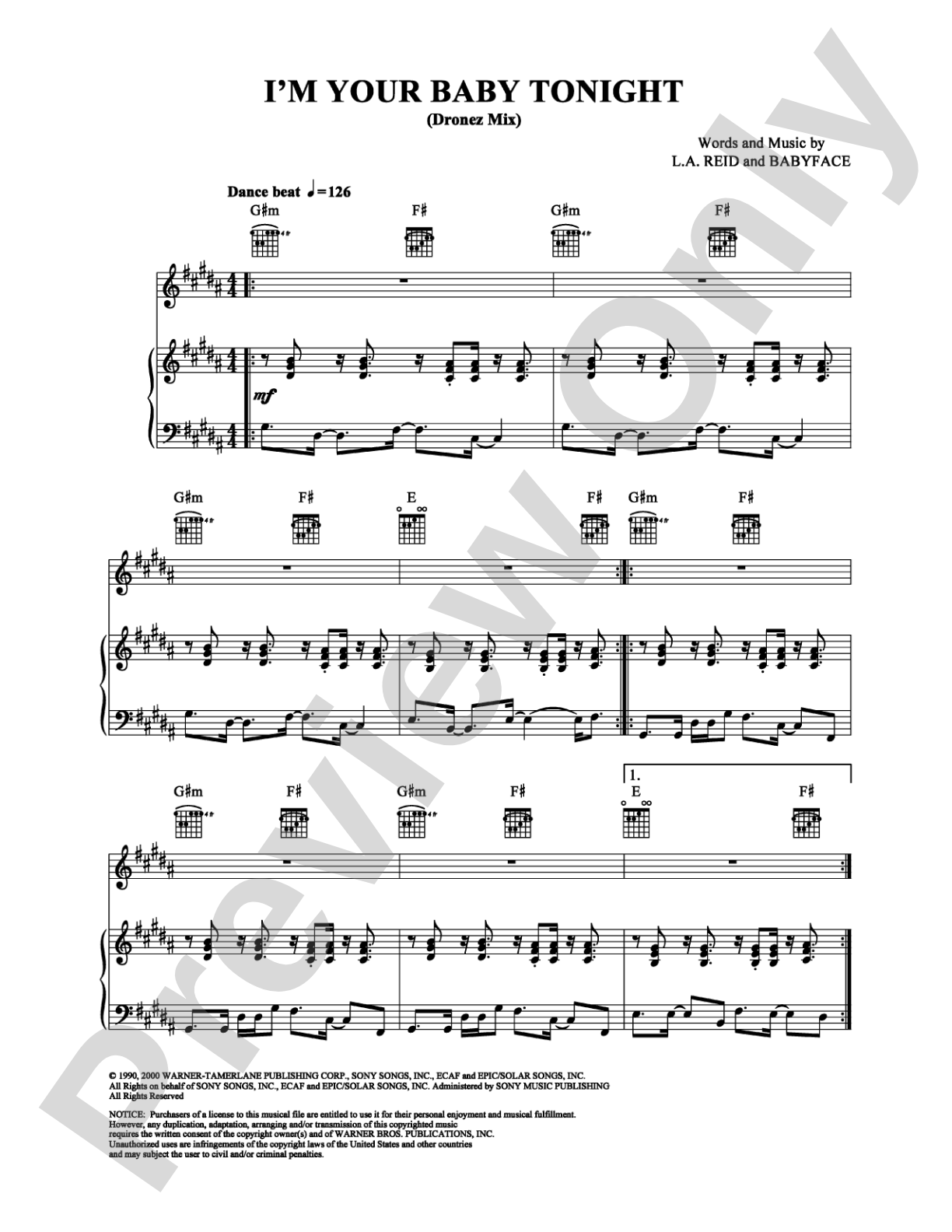 I'm Your Baby Tonight (Dronez Mix): Piano/Vocal/Chords Digital Sheet Music