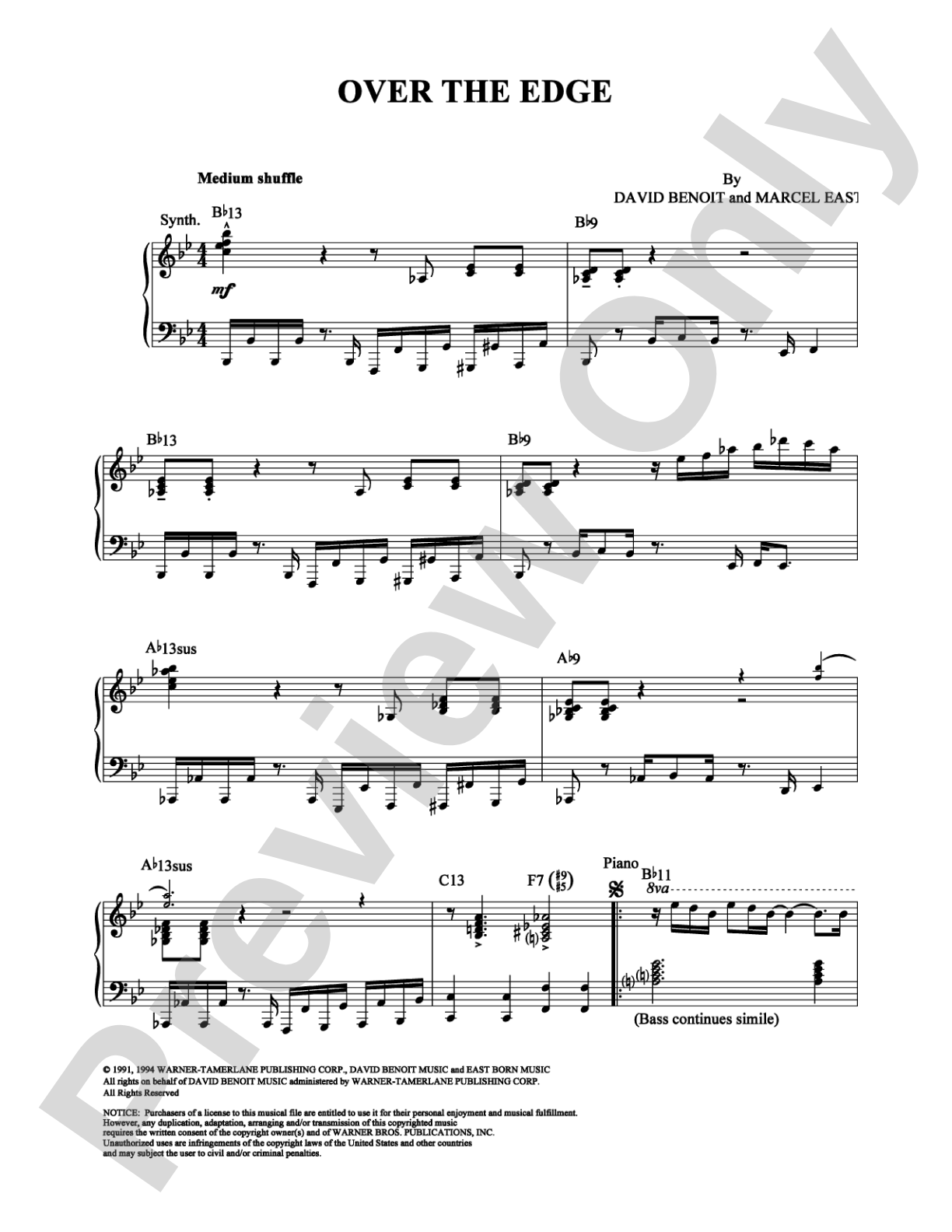 Over the Edge: Piano Digital Sheet Music