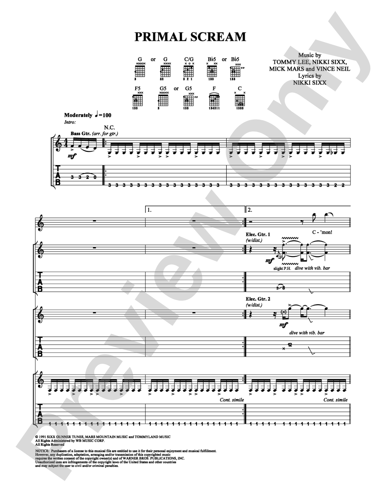 Primal Scream: Guitar TAB Digital Sheet Music