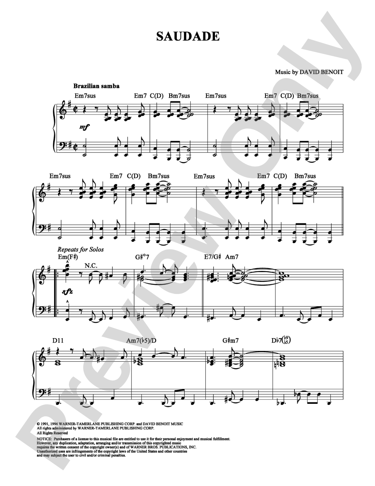 Saudade: Piano Digital Sheet Music