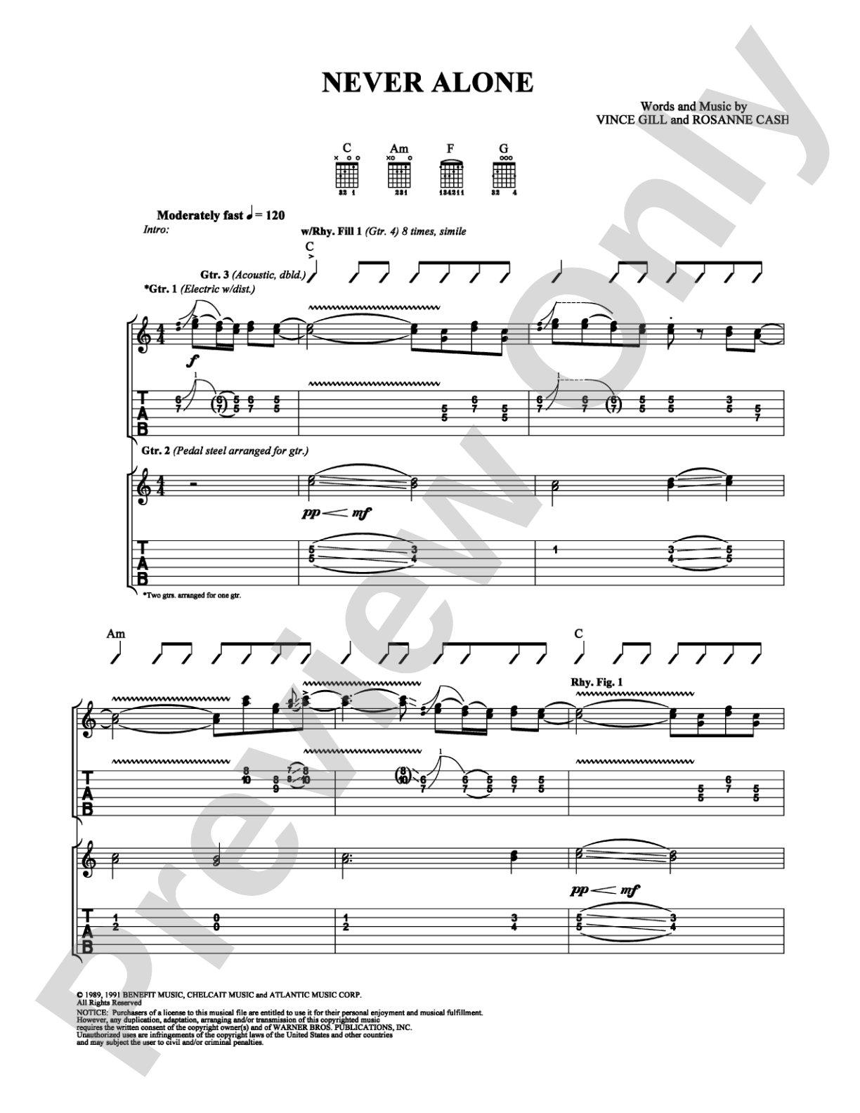Never Alone: Guitar TAB Digital Sheet Music