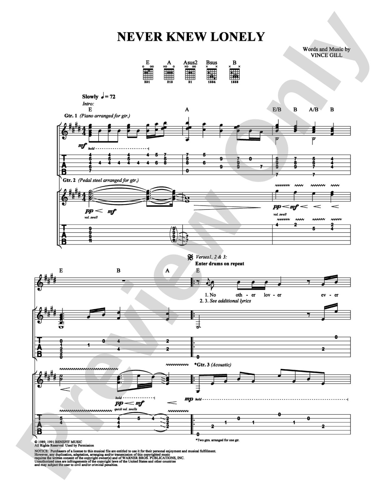 Never Knew Lonely: Guitar TAB Digital Sheet Music