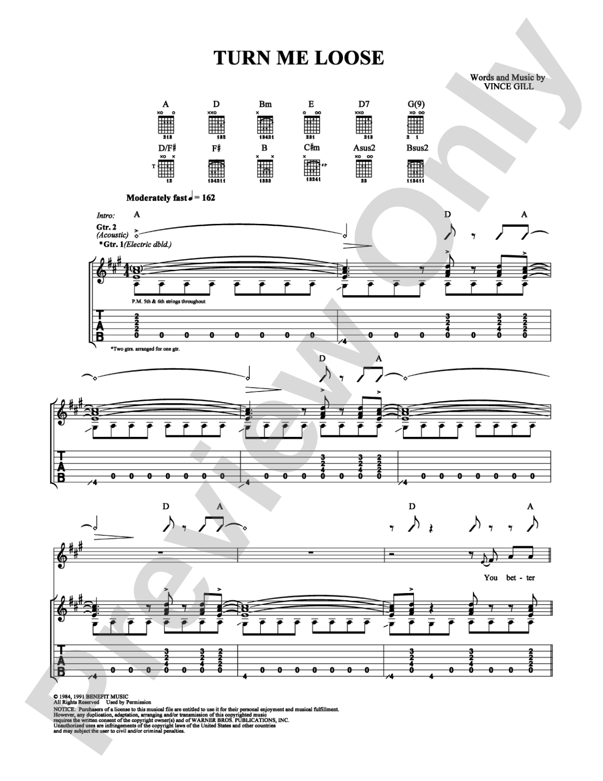 Turn Me Loose: Guitar TAB Digital Sheet Music