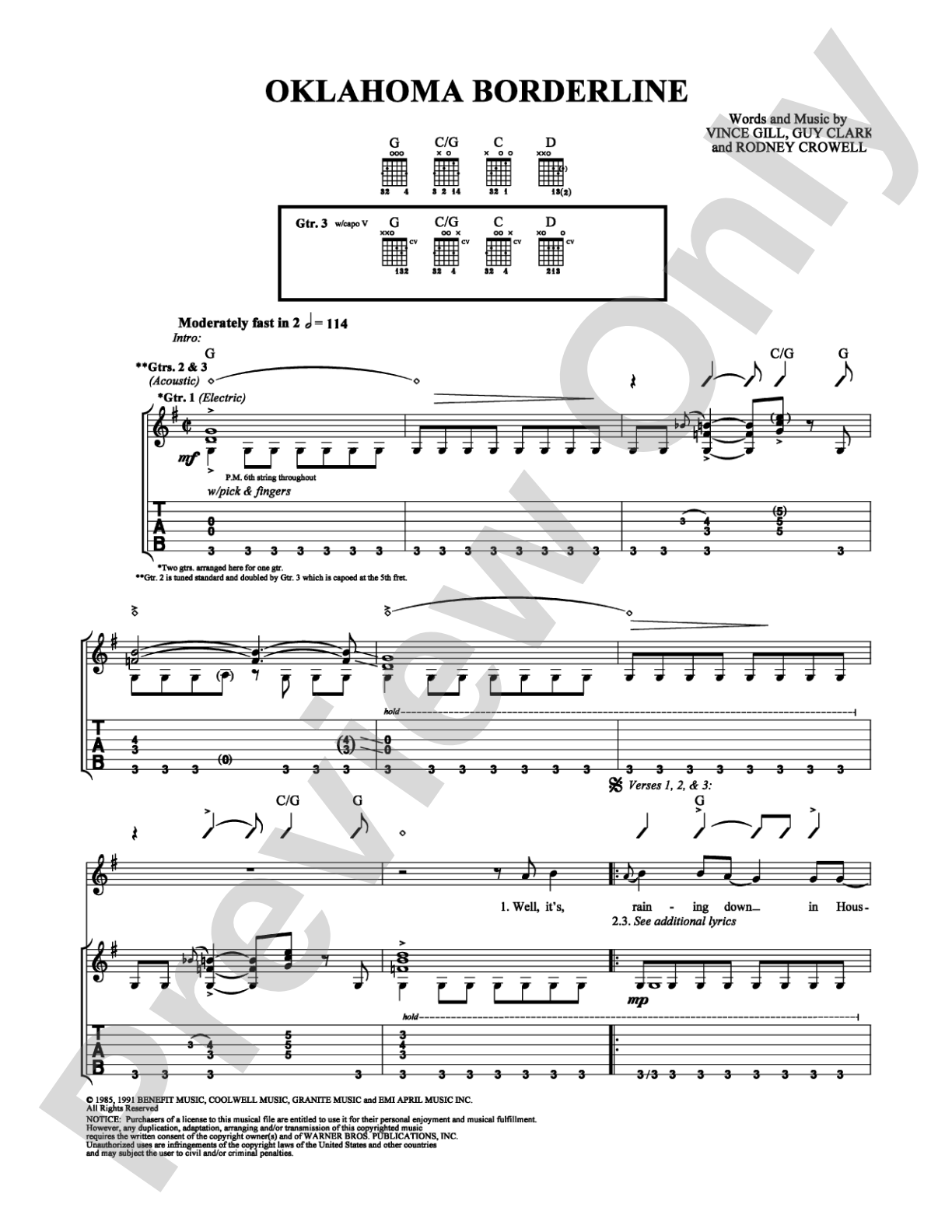 Oklahoma Borderline: Guitar TAB Digital Sheet Music