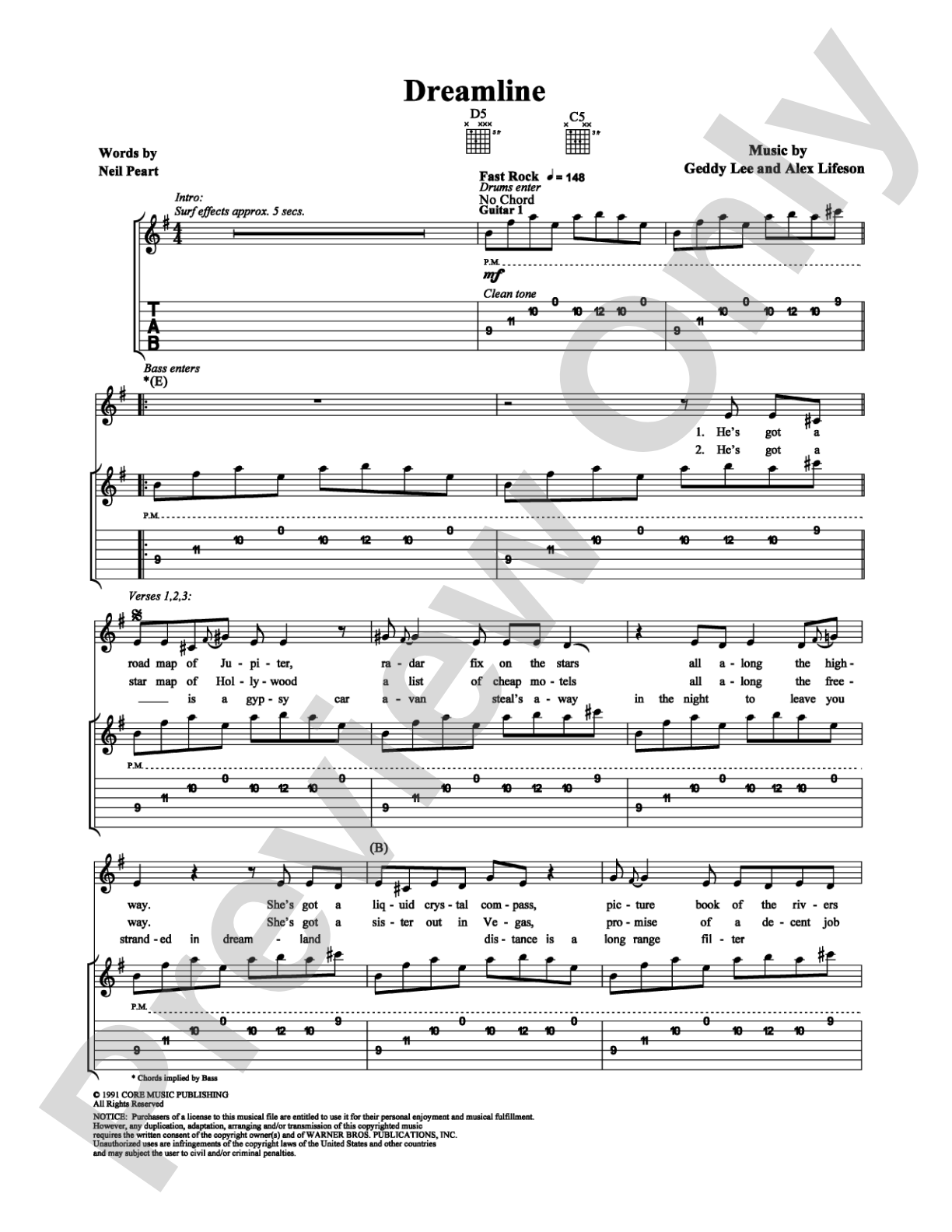 Dreamline: Guitar TAB Digital Sheet Music