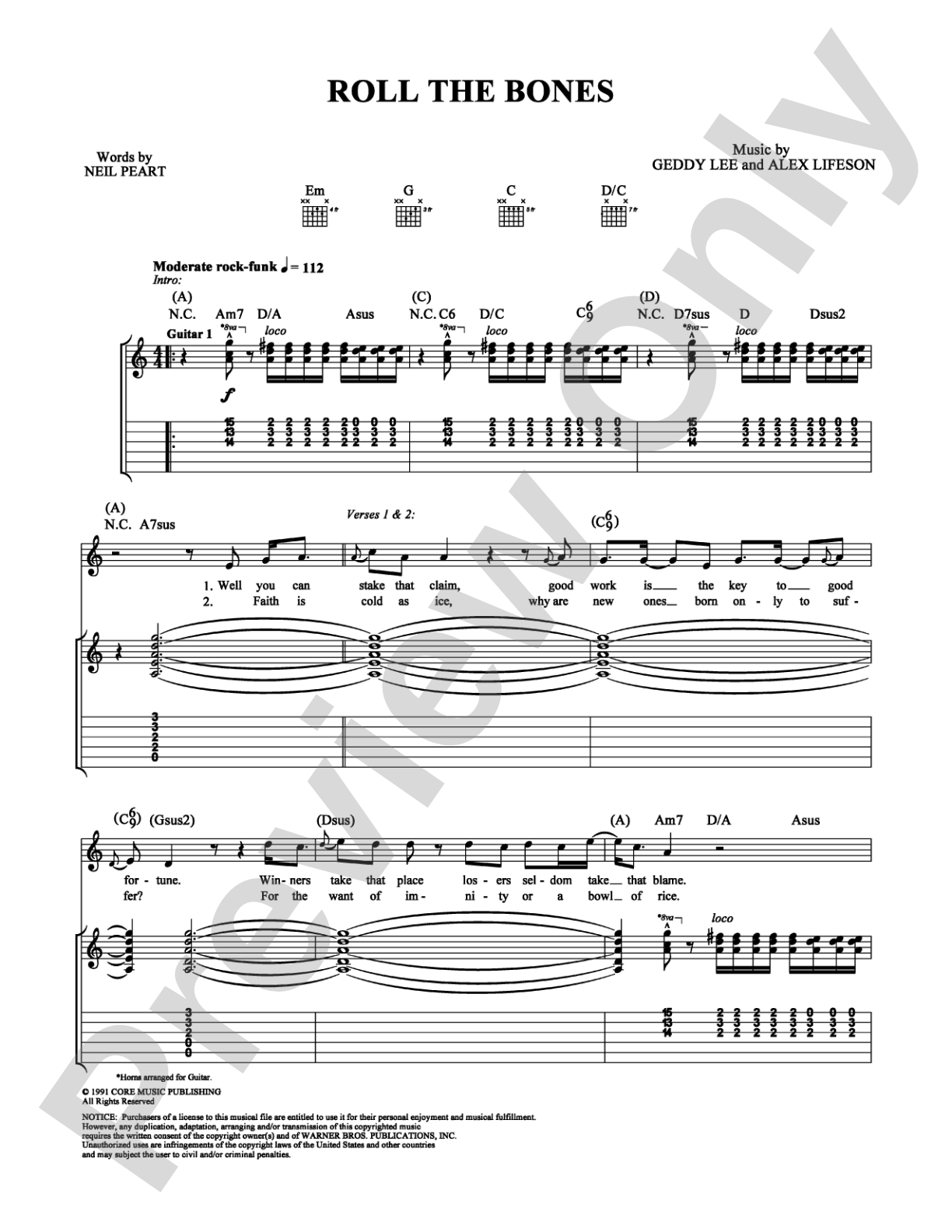 Roll the Bones: Guitar TAB Digital Sheet Music