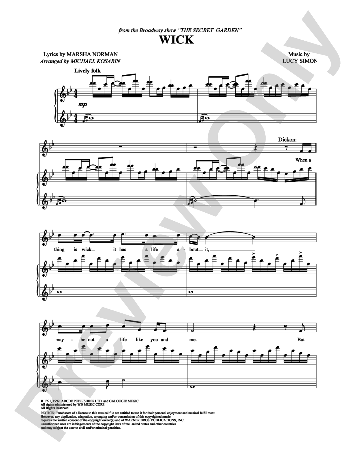 Wick: Piano/Vocal/Chords Digital Sheet Music
