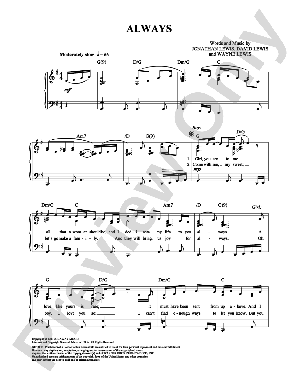 Always: Piano/Vocal/Chords Digital Sheet Music