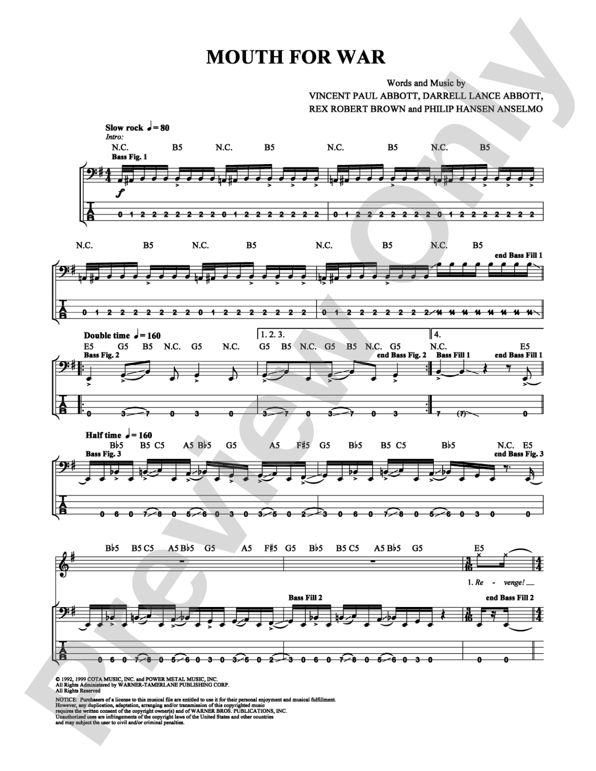 Mouth For War: Bass TAB Digital Sheet Music