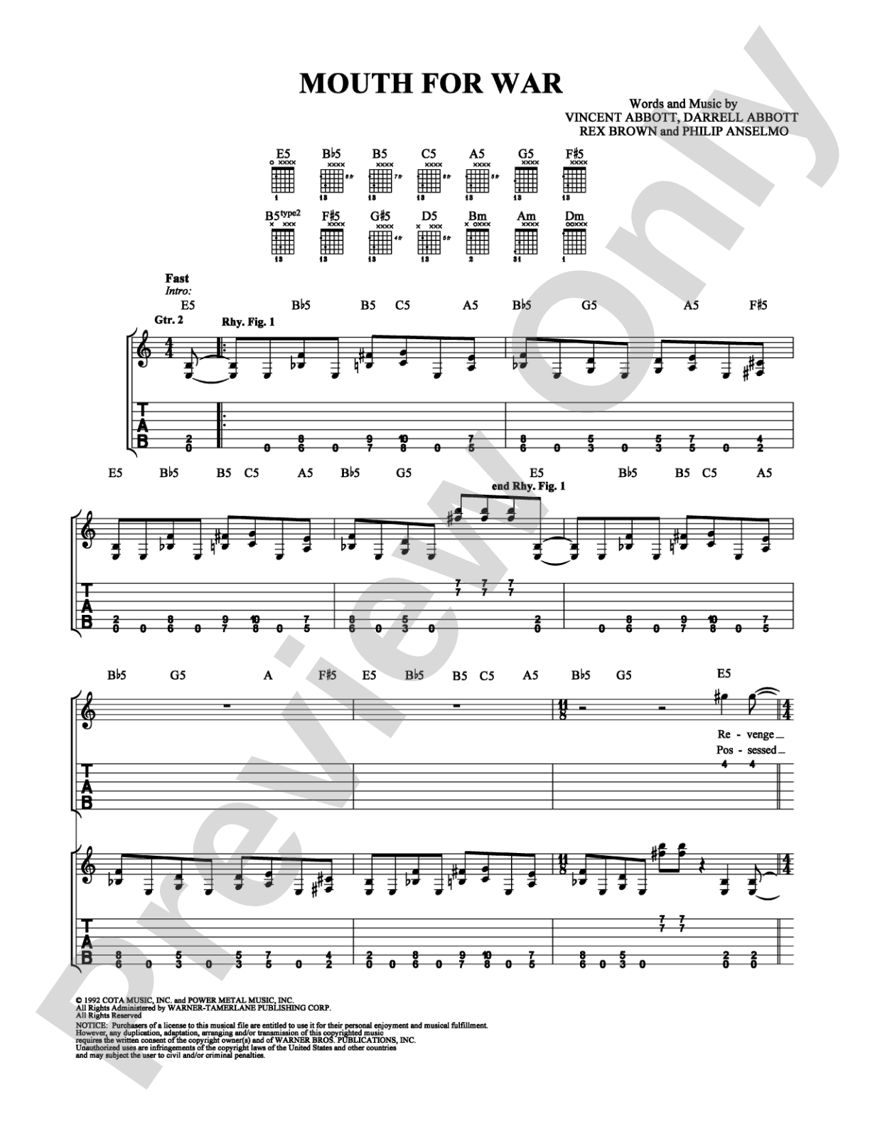 Mouth For War: Easy Guitar Digital Sheet Music