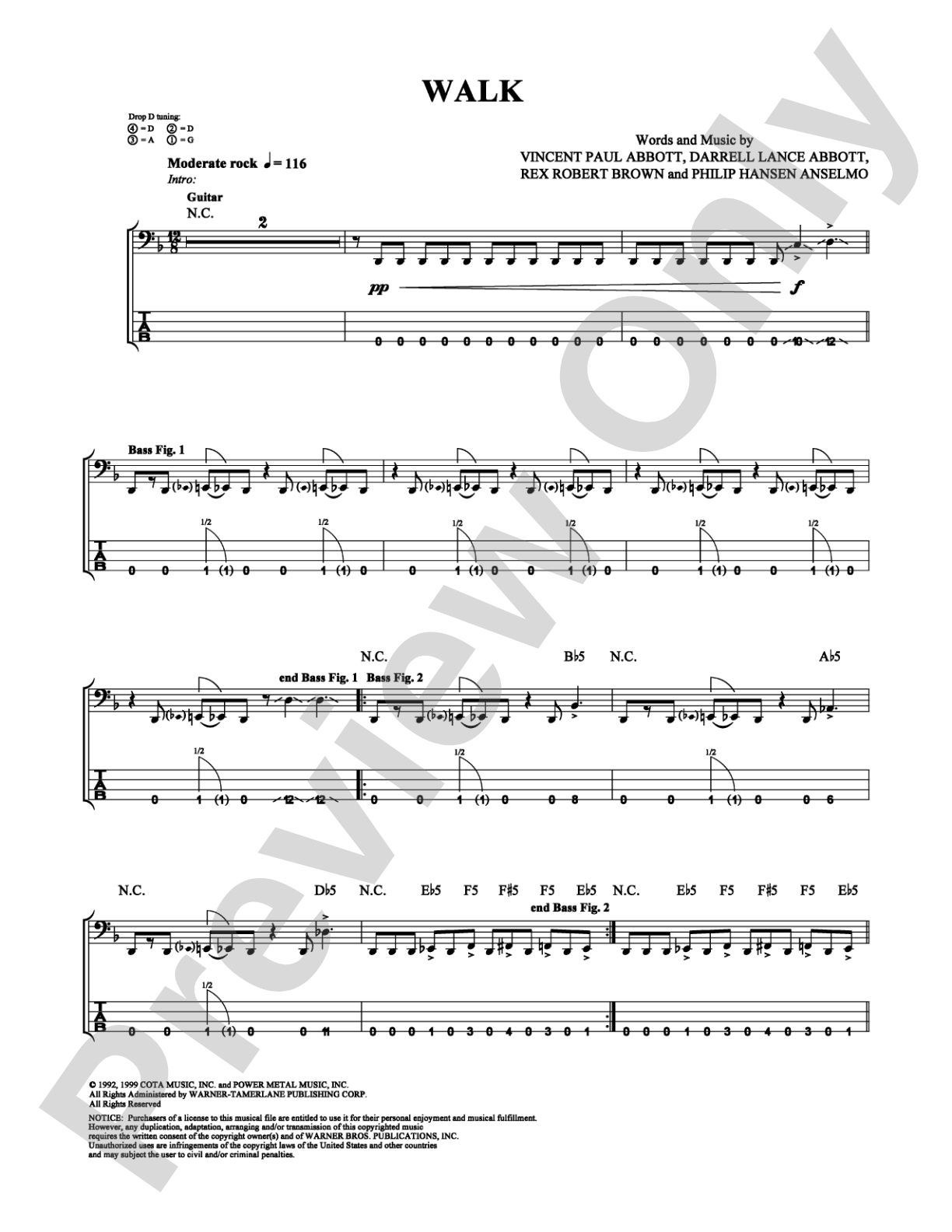 Walk: Bass TAB Digital Sheet Music