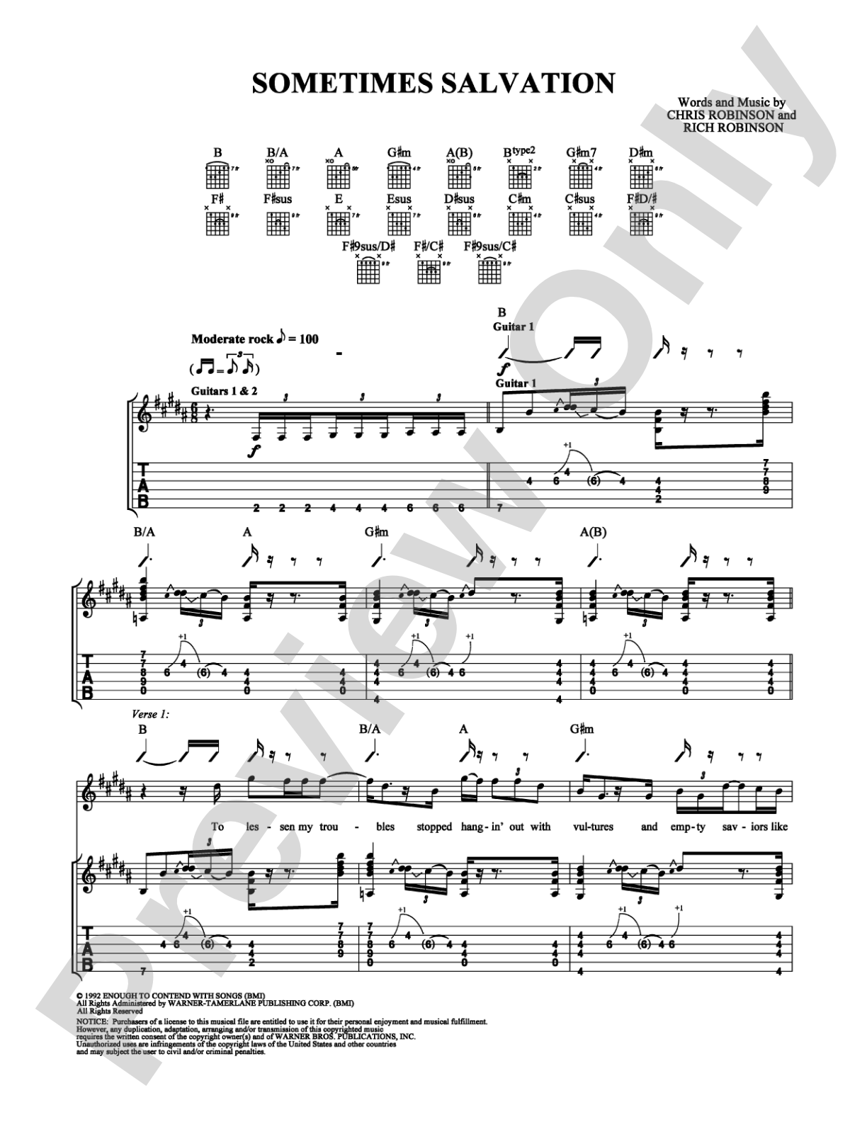 Sometimes Salvation: Guitar TAB Digital Sheet Music