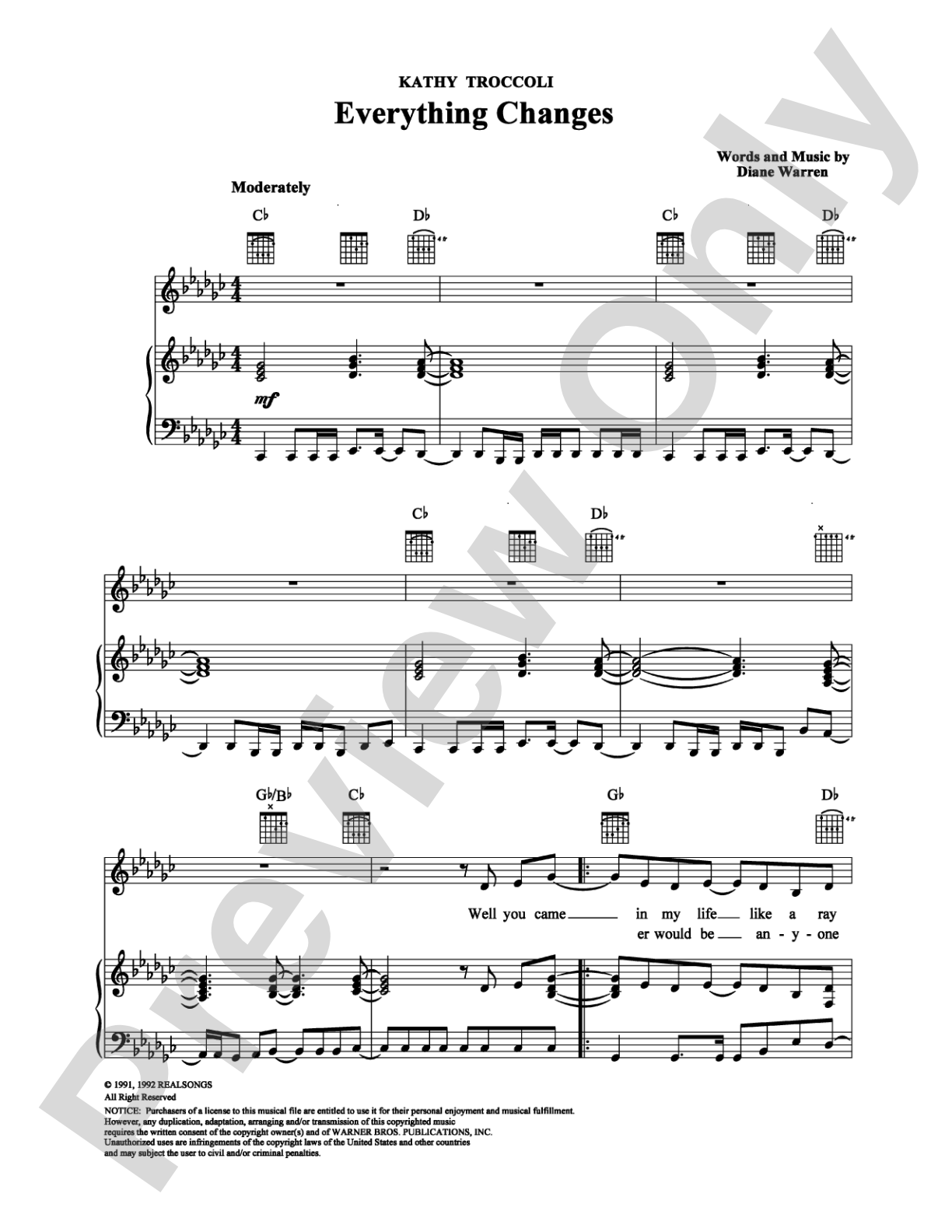 Everything Changes: Piano/Vocal/Chords Digital Sheet Music