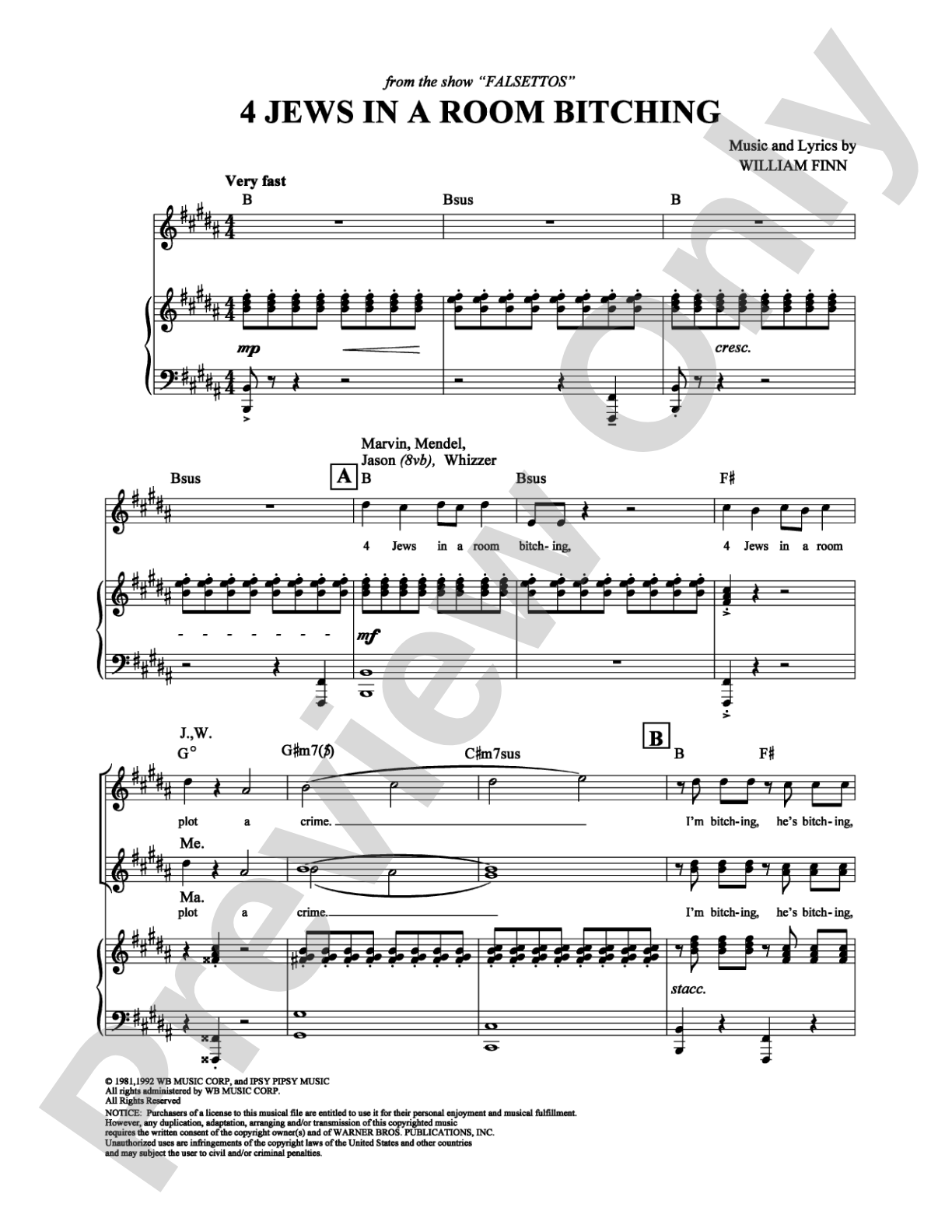 Four Jews in a Room Bitching: Piano/Vocal/Chords Digital Sheet Music