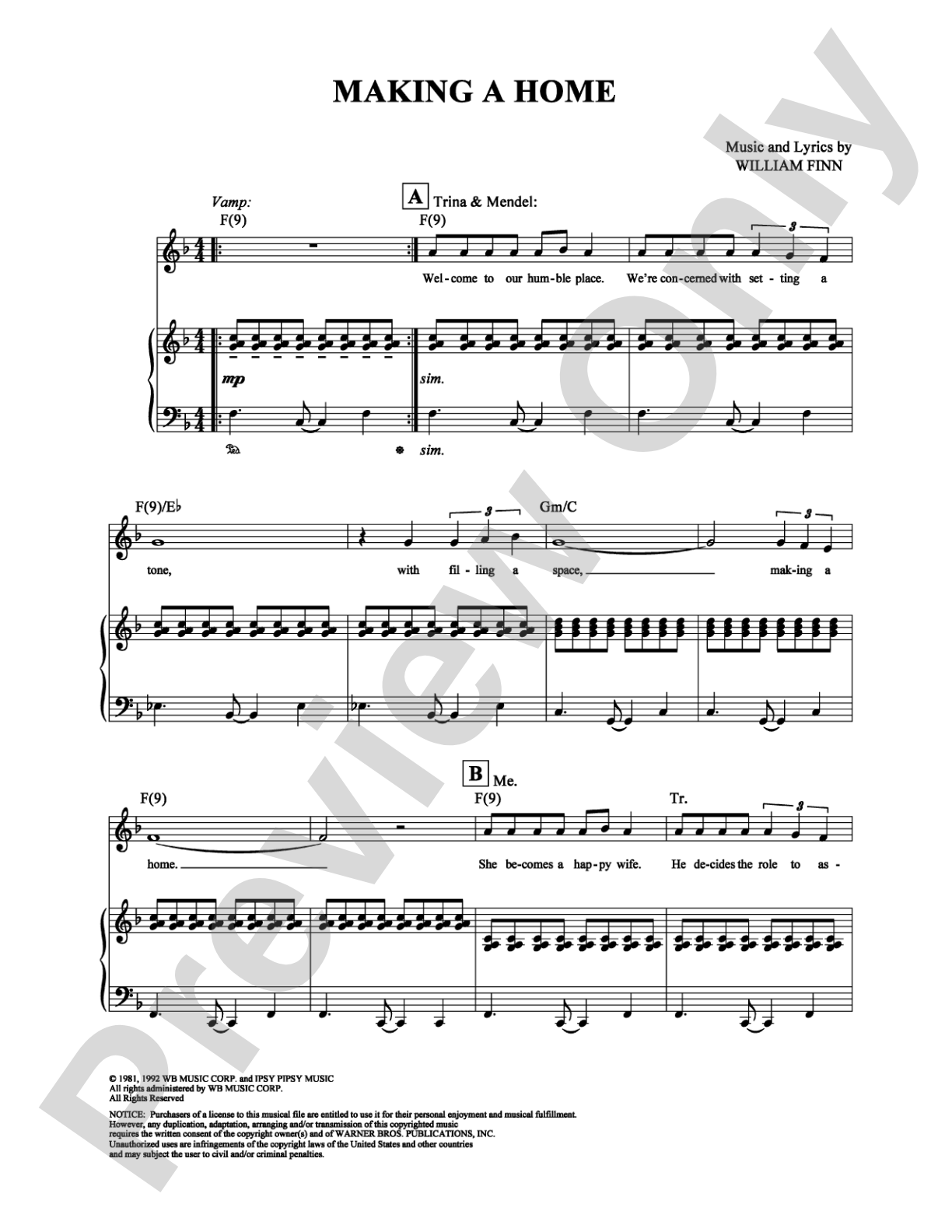 Making a Home: Piano/Vocal/Chords Digital Sheet Music