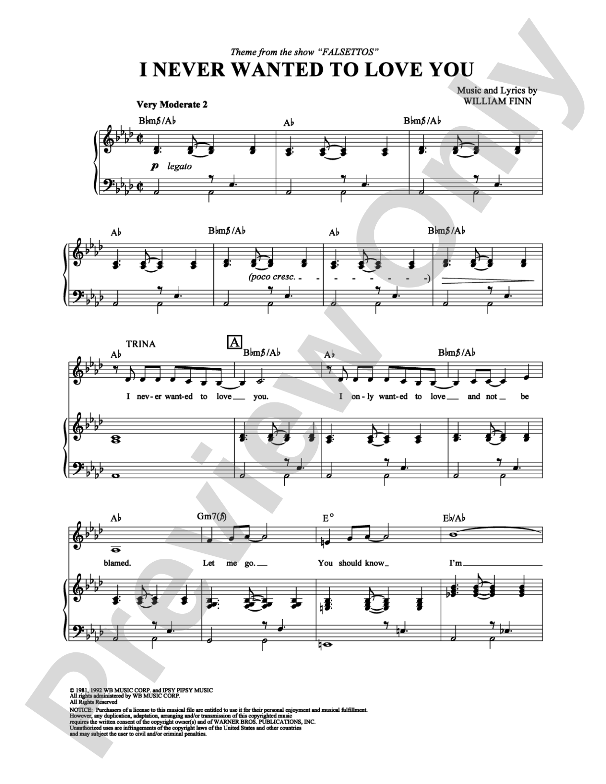 I Never Wanted to Love You: Piano/Vocal/Chords Digital Sheet Music