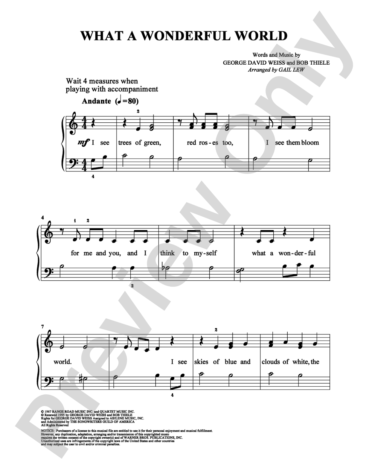 What a Wonderful World: Easy Piano Digital Sheet Music