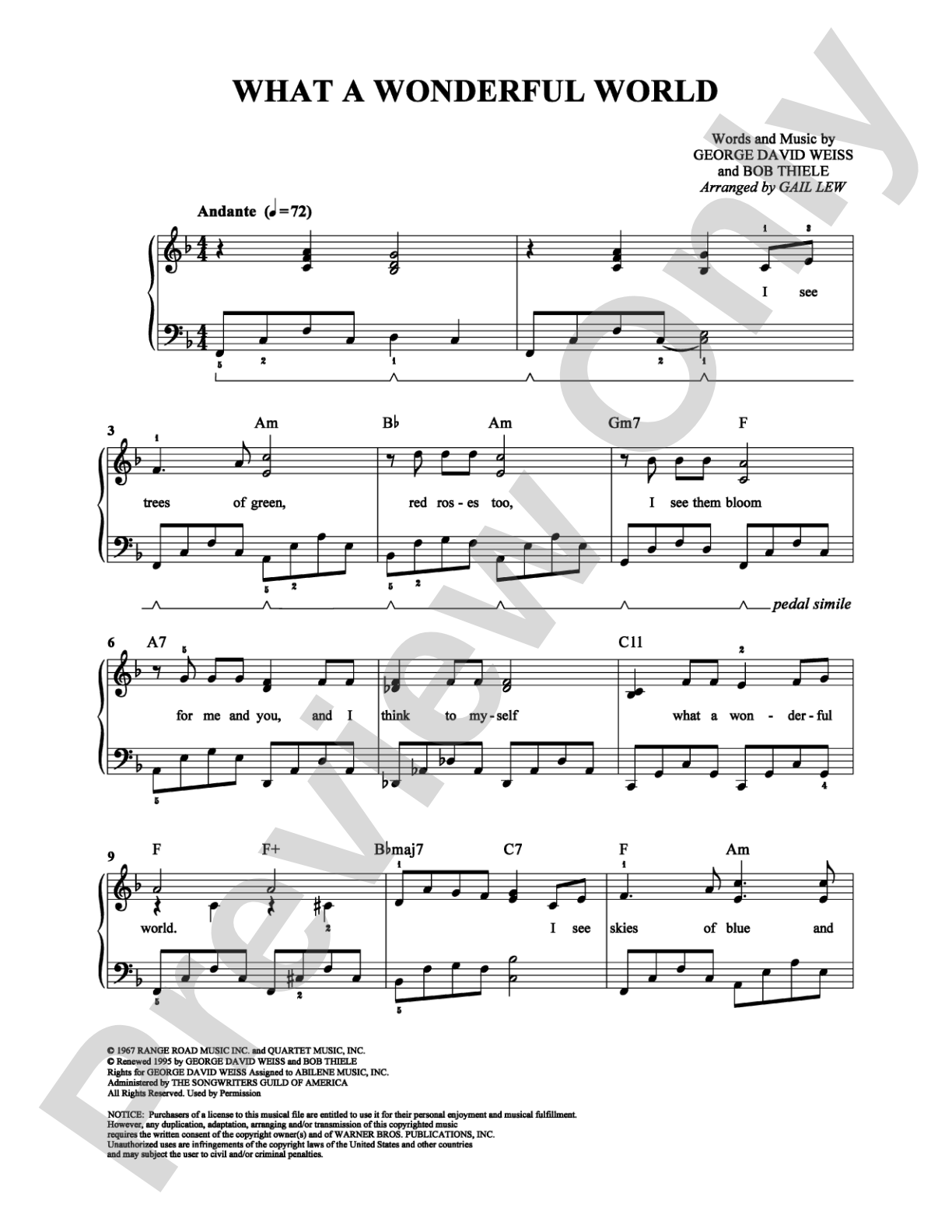 What a Wonderful World: Easy Piano Digital Sheet Music