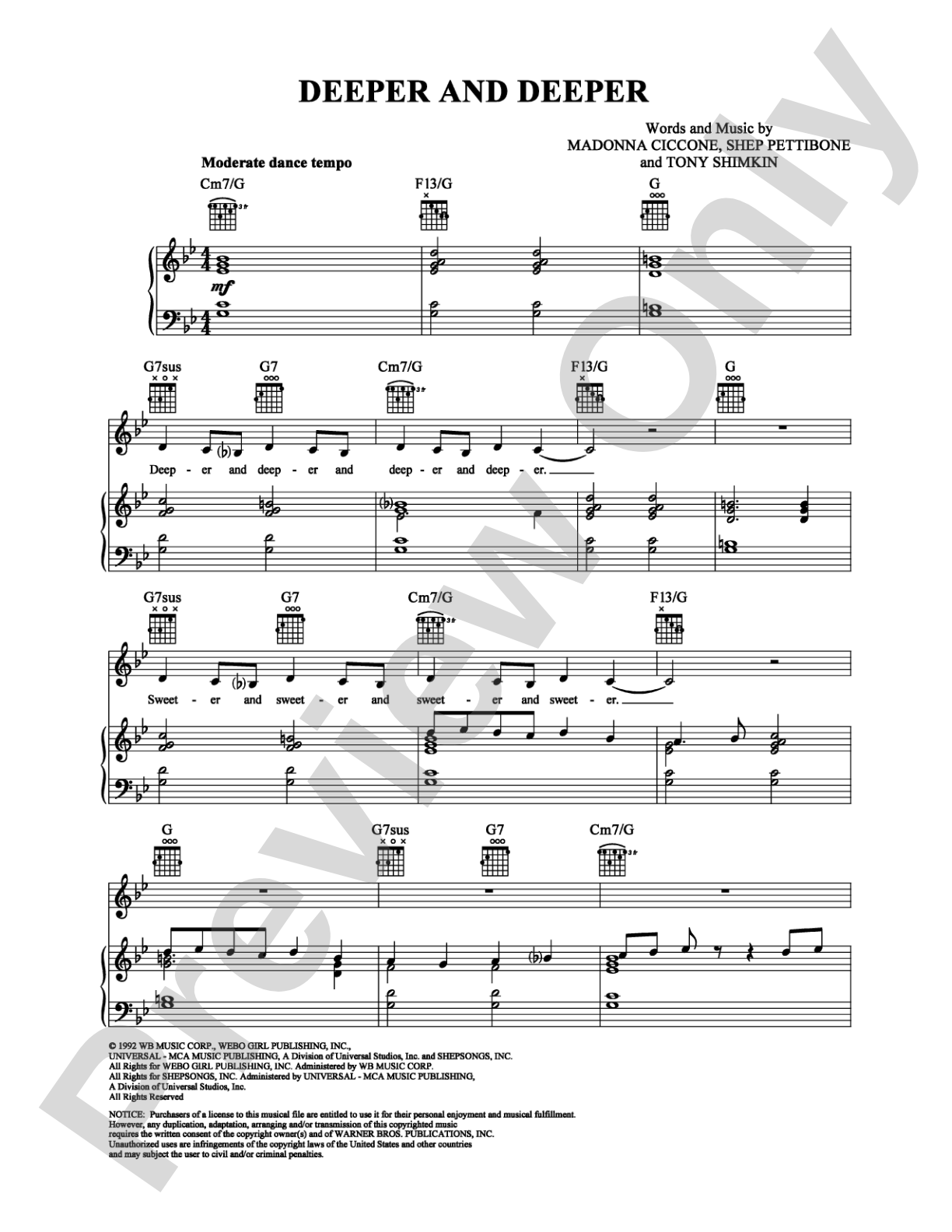 Deeper and Deeper: Piano/Vocal/Chords Digital Sheet Music
