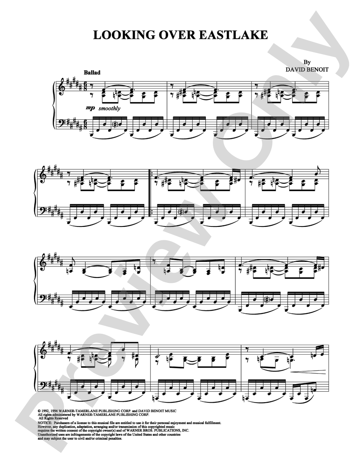 Looking over Eastlake: Piano Digital Sheet Music