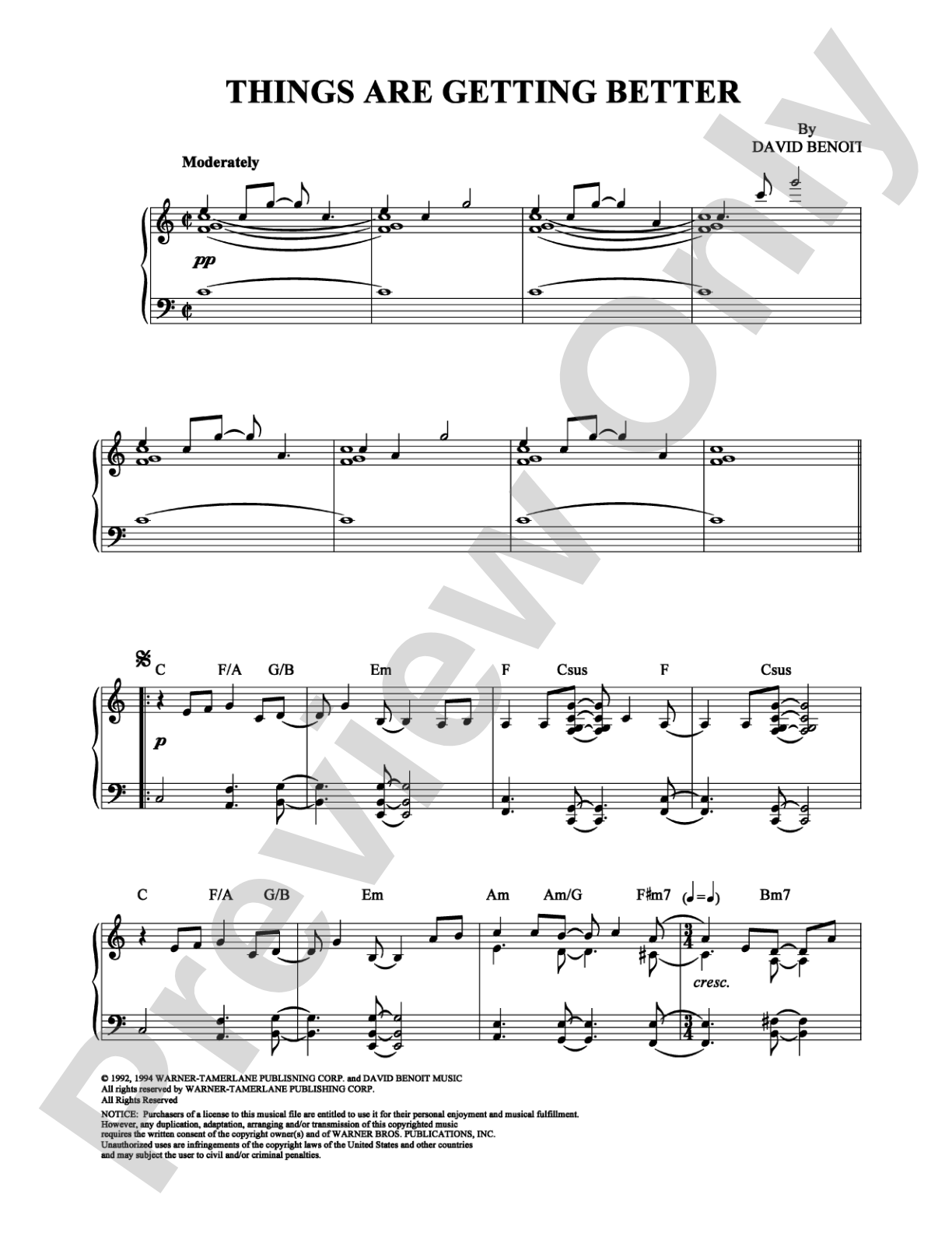 Things Are Getting Better: Piano Digital Sheet Music