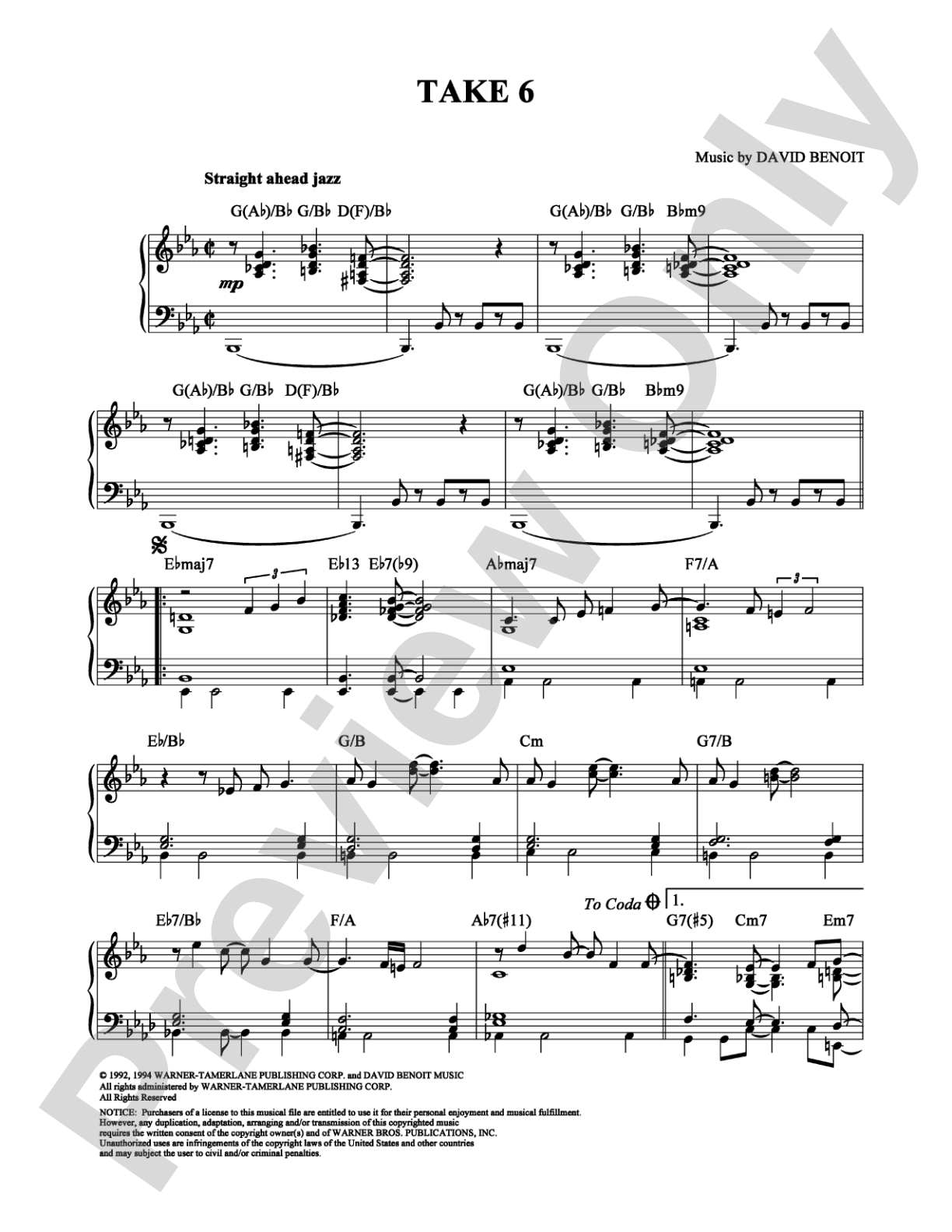 Take 6: Piano Digital Sheet Music