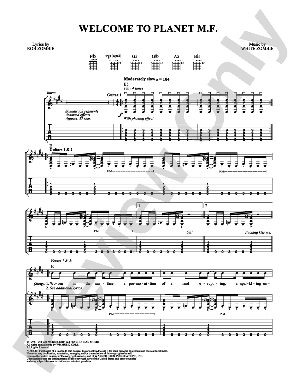 Welcome to Planet Mother F**ker: Guitar TAB Digital Sheet Music
