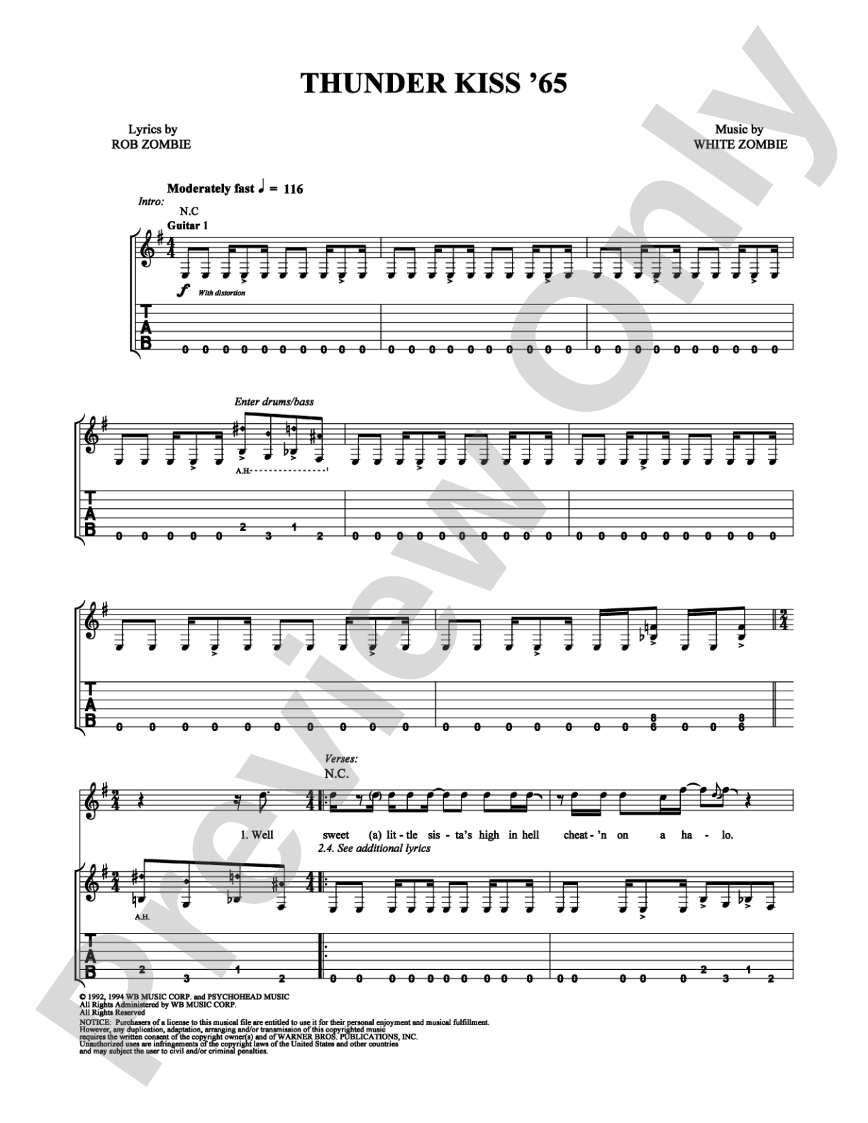 Thunder Kiss '65: Guitar TAB Digital Sheet Music