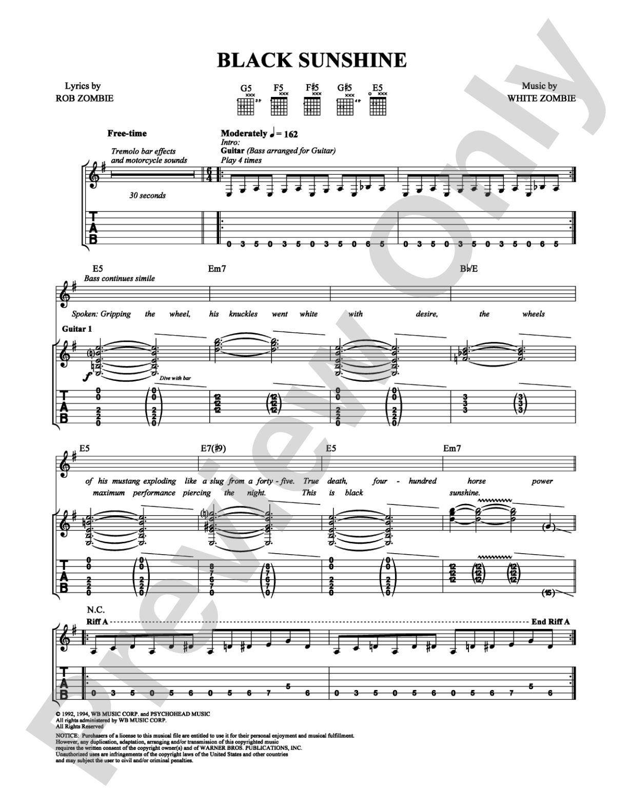 Black Sunshine: Guitar TAB Digital Sheet Music