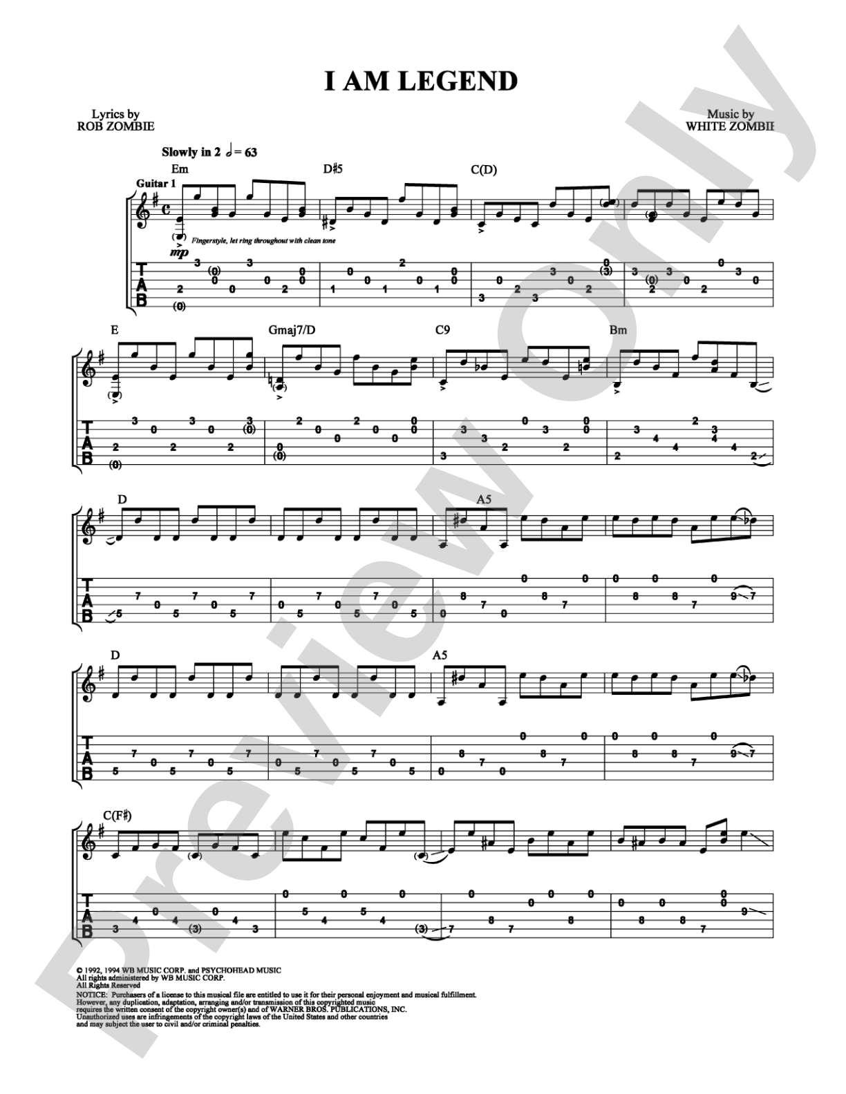 I Am Legend: Guitar TAB Digital Sheet Music