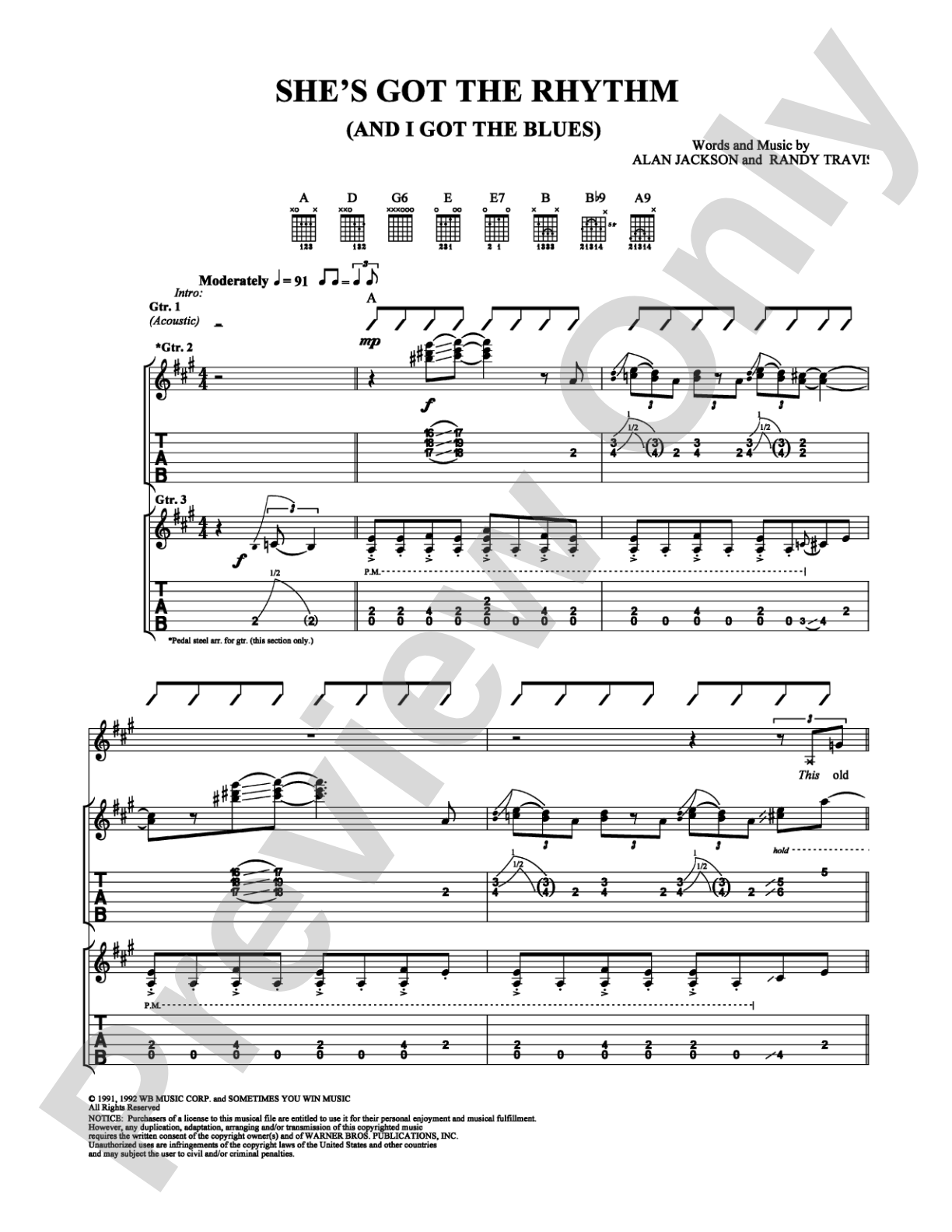 She's Got the Rhythm (And I Got the Blues): Guitar TAB Digital Sheet Music