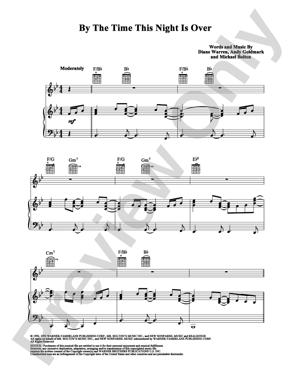 By The Time This Night Is Over: Piano/Vocal/Chords Digital Sheet Music