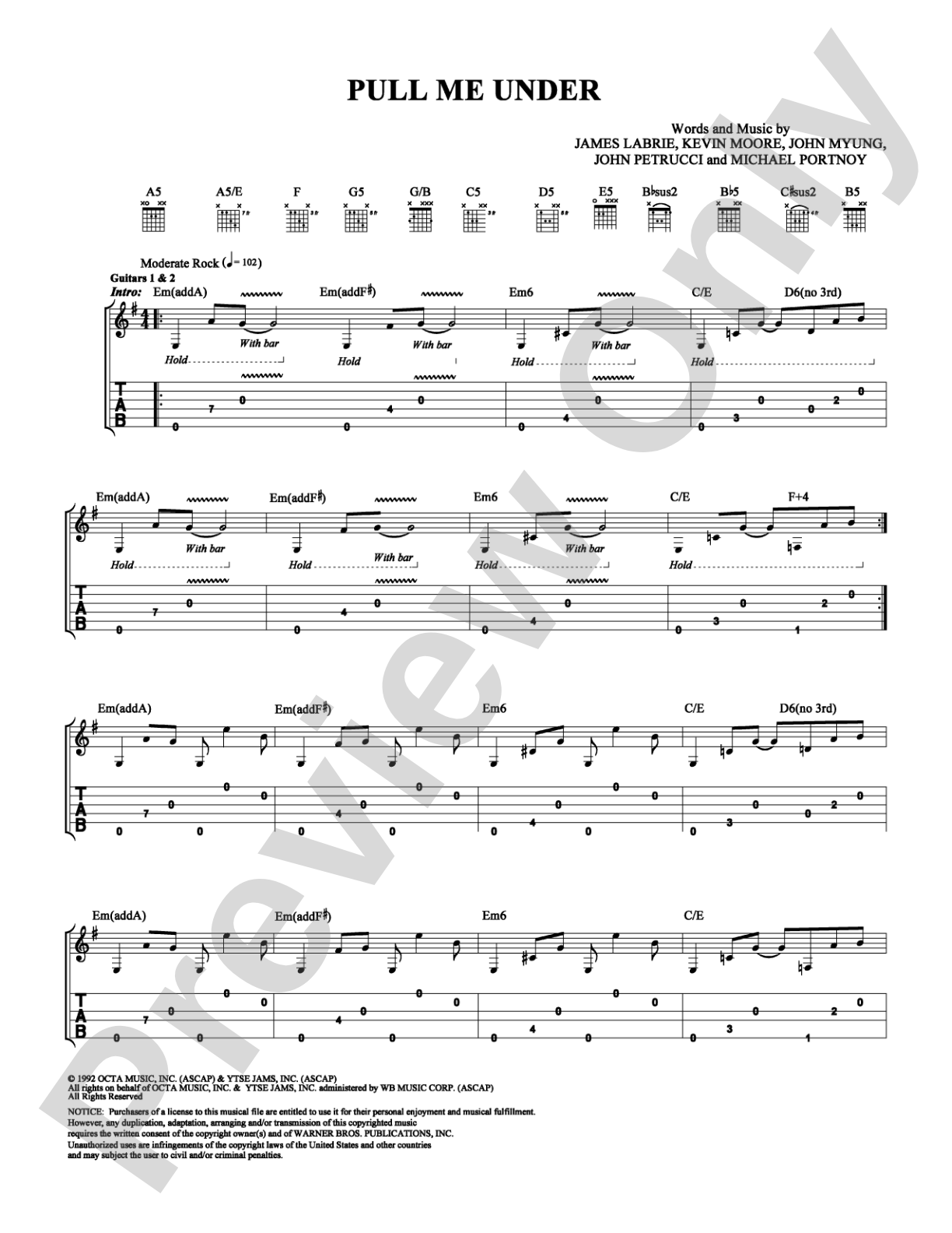 Pull Me Under: Guitar TAB Digital Sheet Music