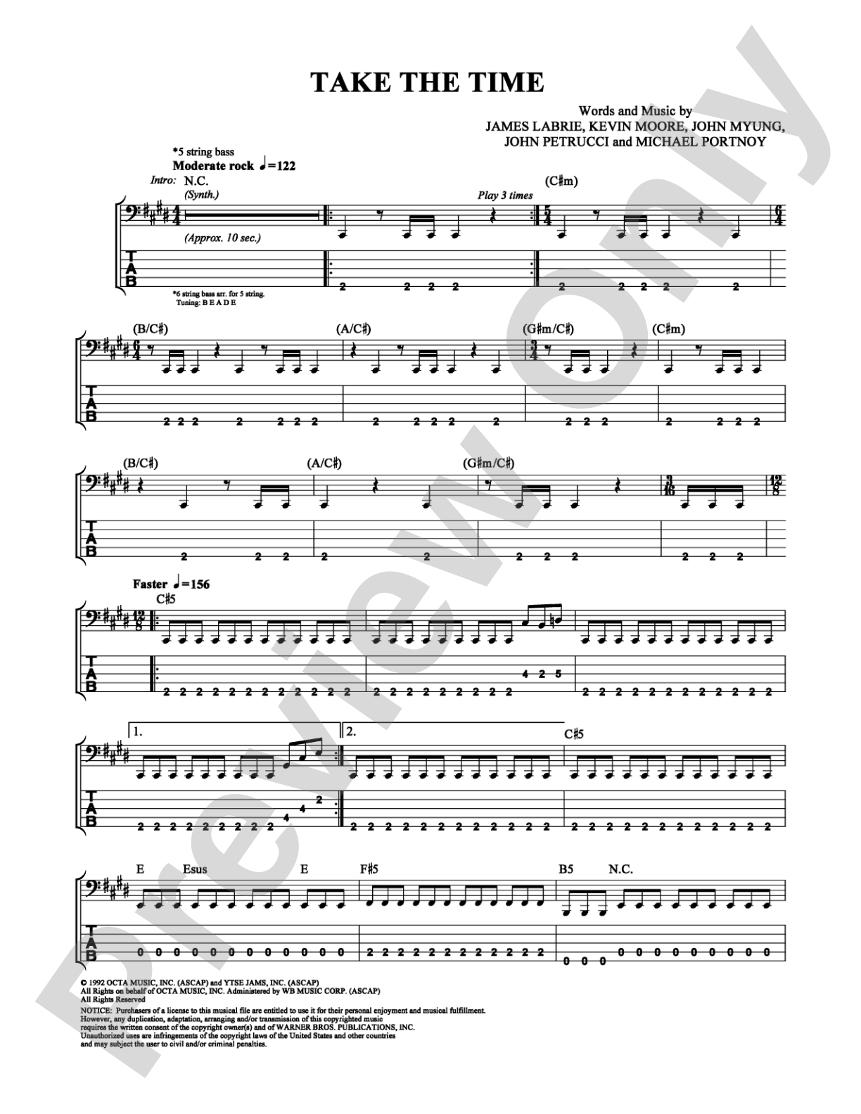 Take The Time: Bass TAB Digital Sheet Music