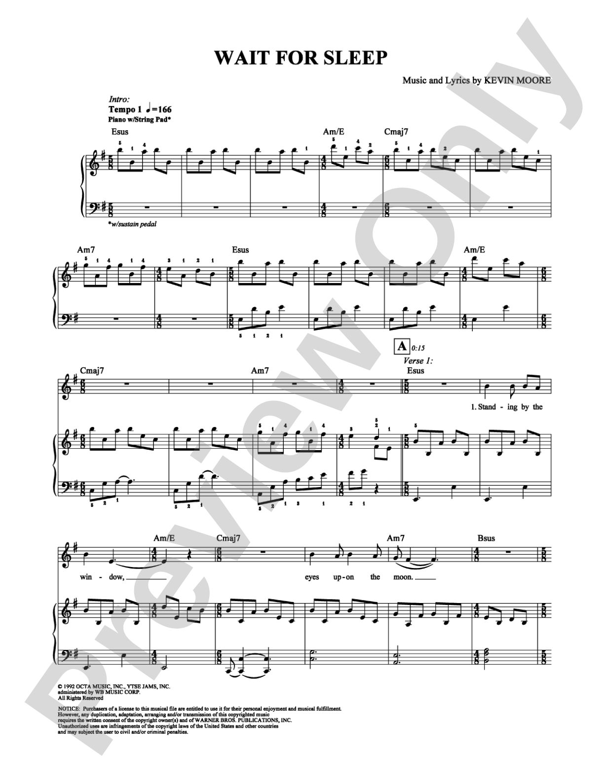 Wait For Sleep: Piano/Vocal/Chords Digital Sheet Music
